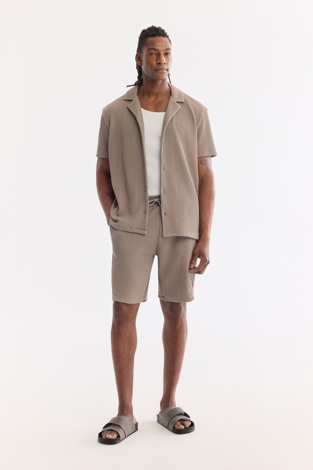 Mink Elastic Waist Drawstring Side Pocketed Knitted Shorts