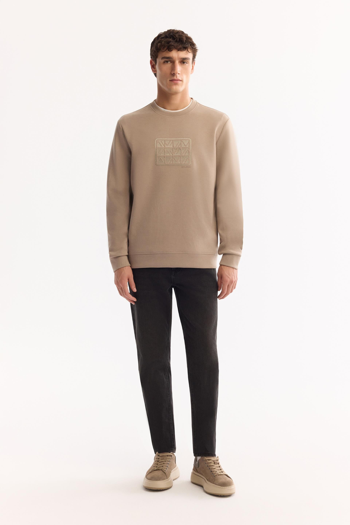 Vizon Bisiklet Yaka Aplike Baskı   İnterlok Sweatshirt