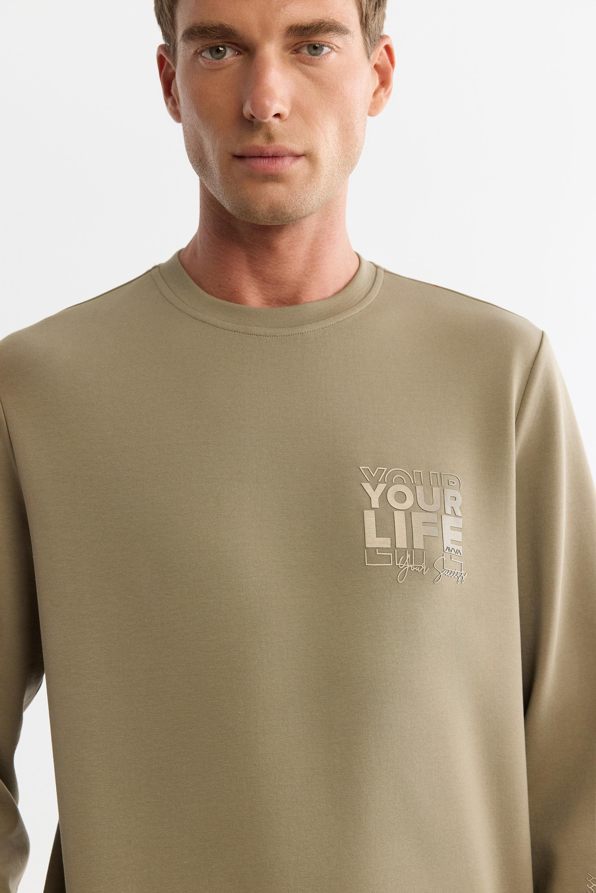 Vizon Bisiklet Yaka Pamuklu Baskılı Elastan Sweatshirt