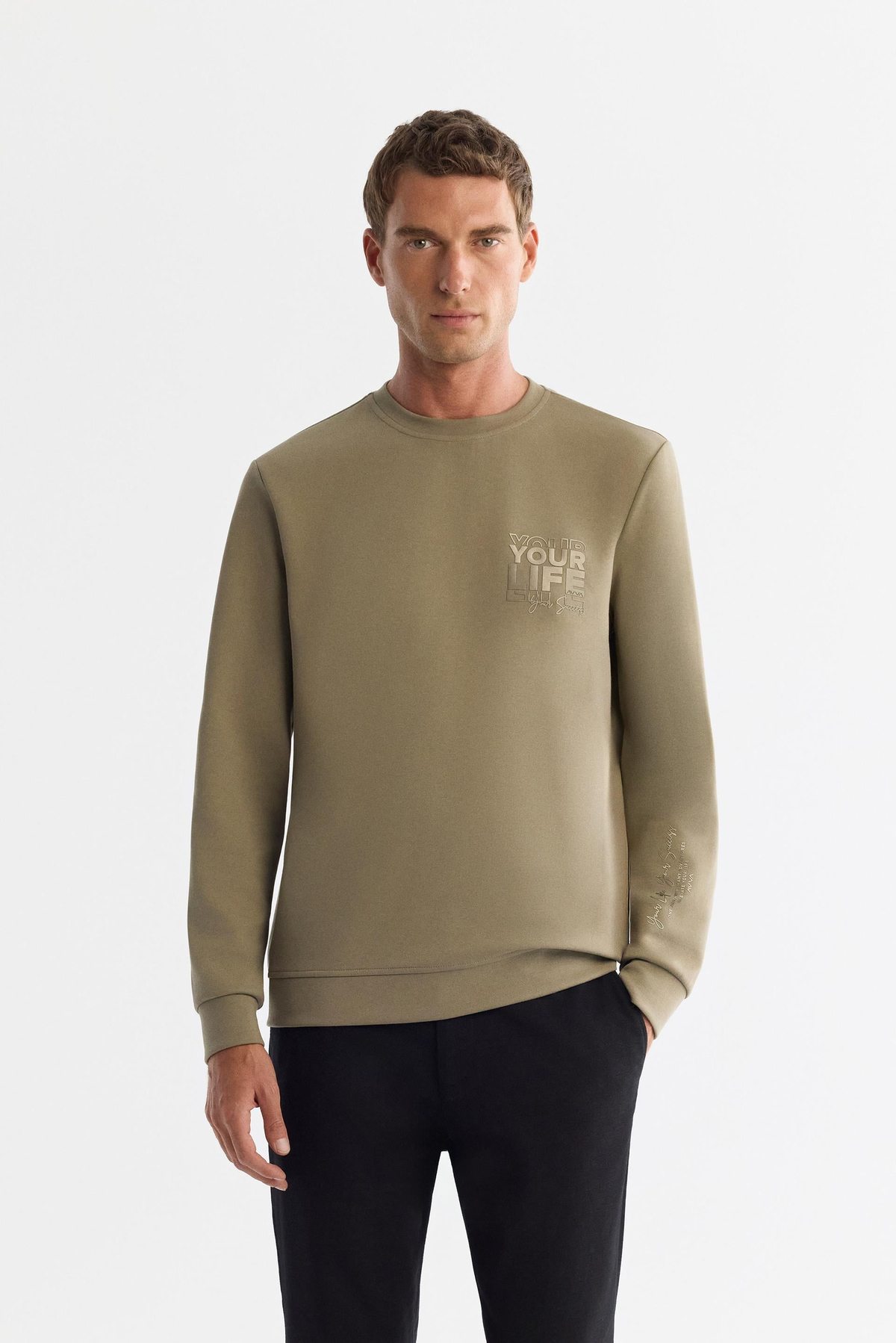Vizon Bisiklet Yaka Pamuklu Baskılı Elastan Sweatshirt