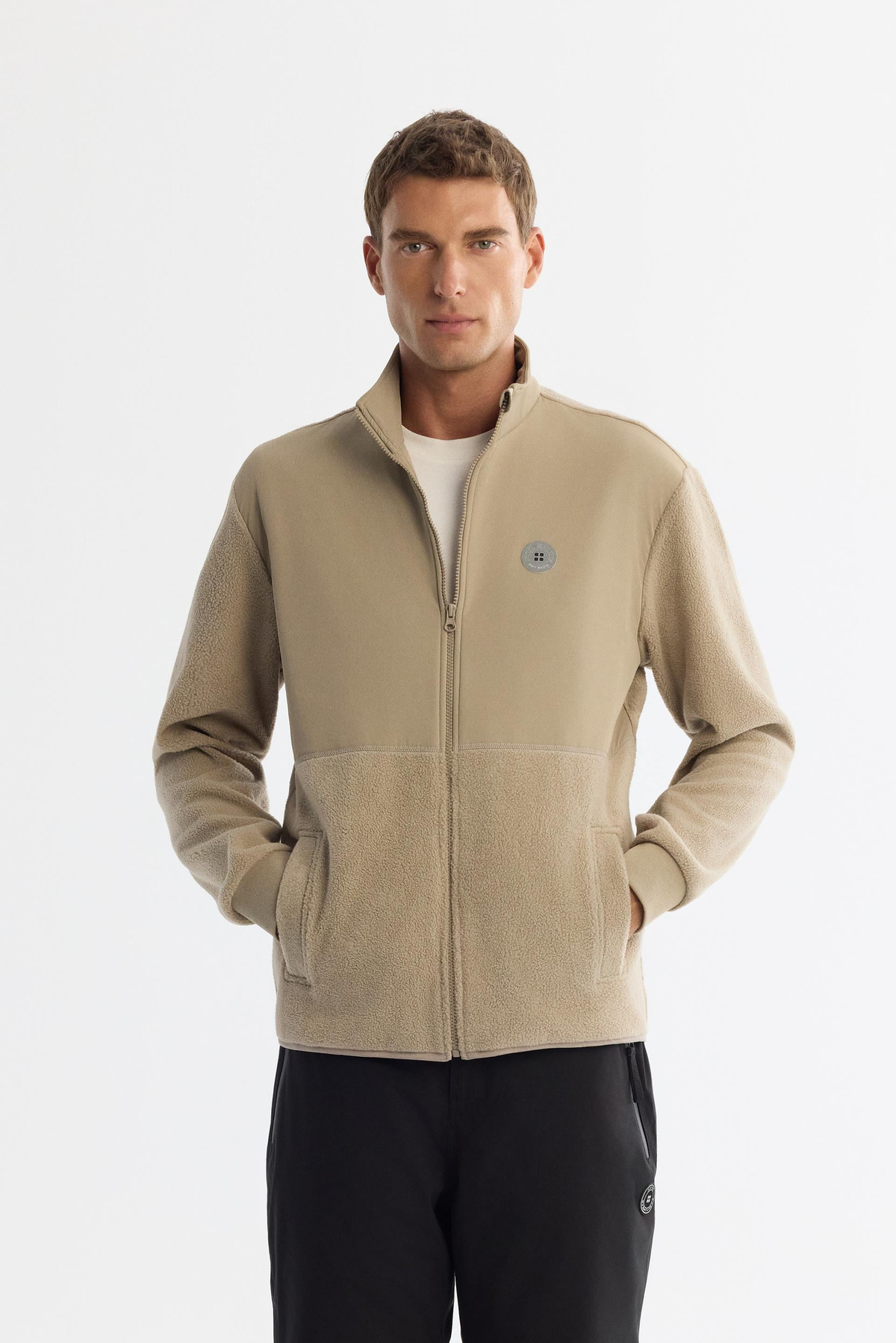 Vizon Dik Yaka Baskılı Fermuarlı Sweatshirt