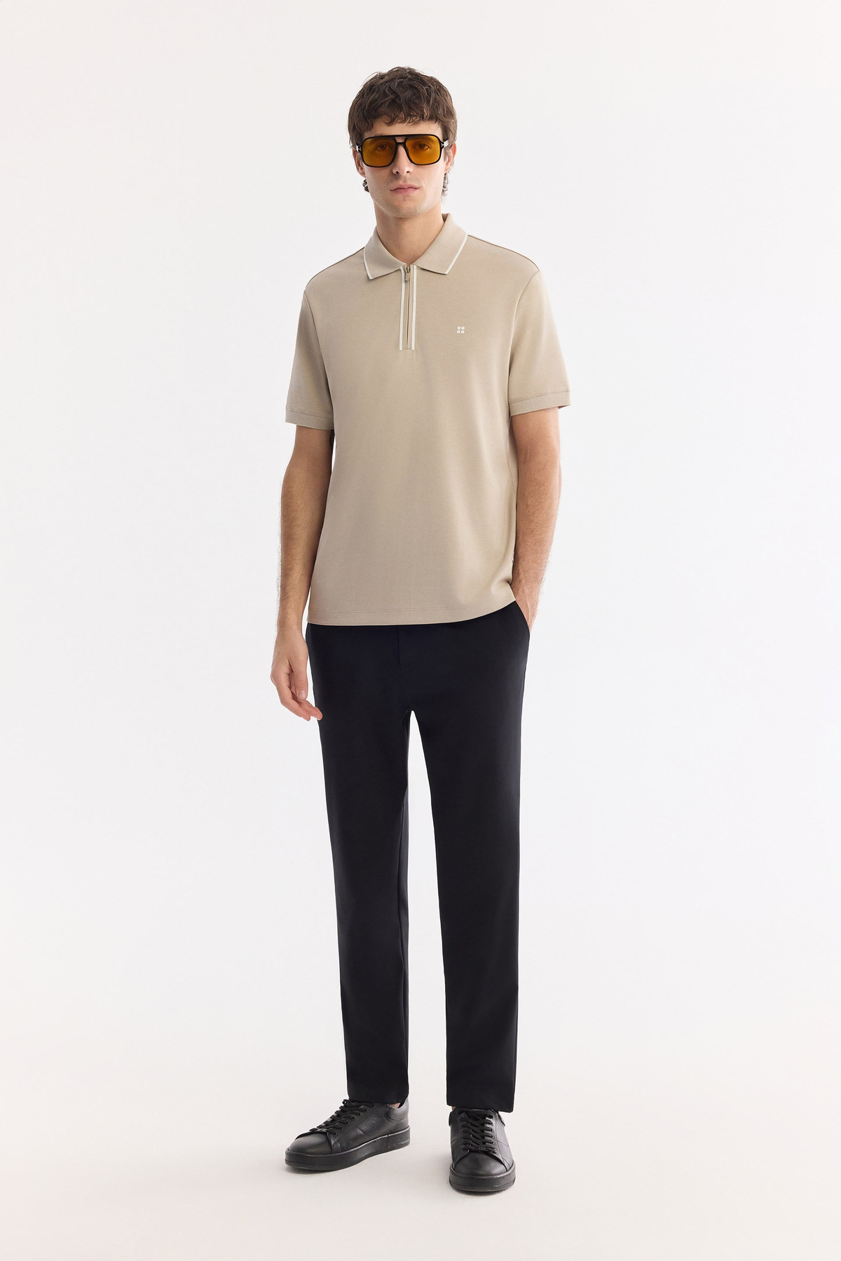 Vizon Fermuarlı Polo Yaka Filexi  Baskılı İnterlok  T-Shirt