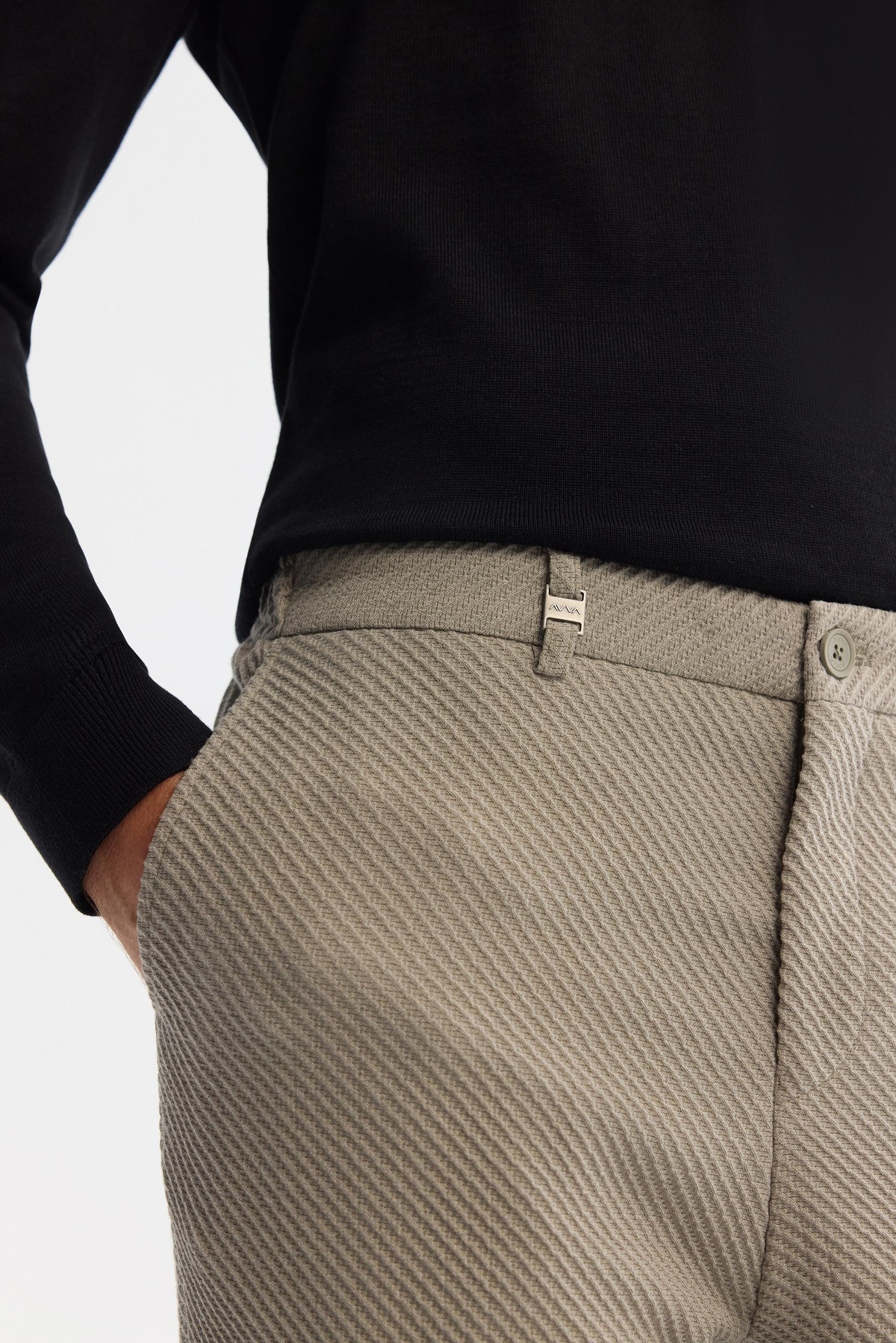 Vizon Yandan Cepli Diyagonel Kumaş Slim Fit Takım Pantolon