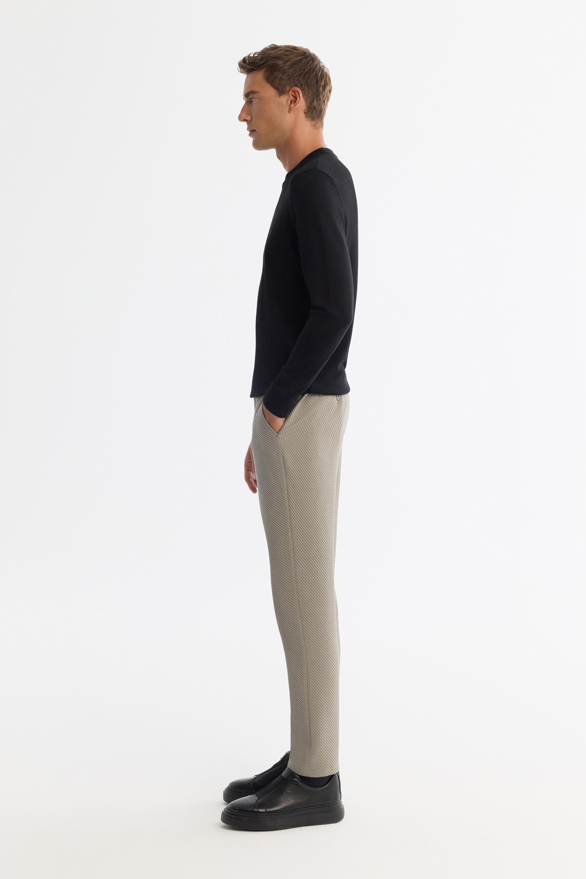 Vizon Yandan Cepli Diyagonel Kumaş Slim Fit Takım Pantolon