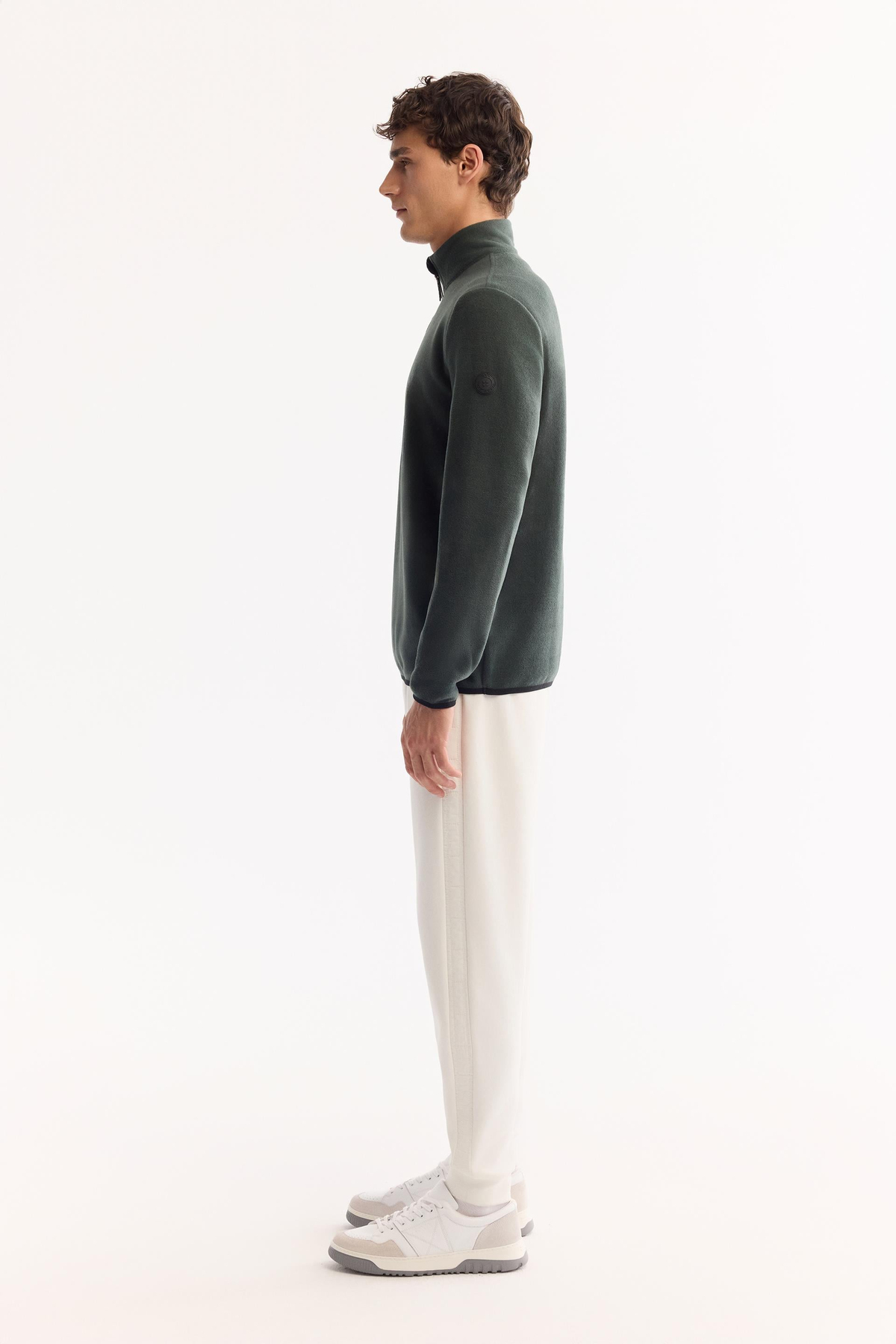 Yeşil Soğuğa Dayanıklı Yarım Fermuarlı Dik Yaka Polar Sweatshirt