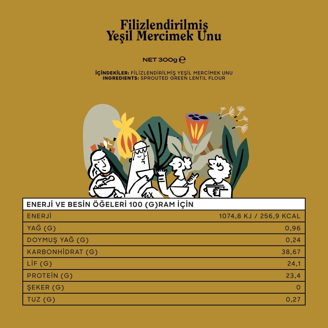 Glütensiz Filizlendirilmiş Yeşil Mercimek Unu 300 G