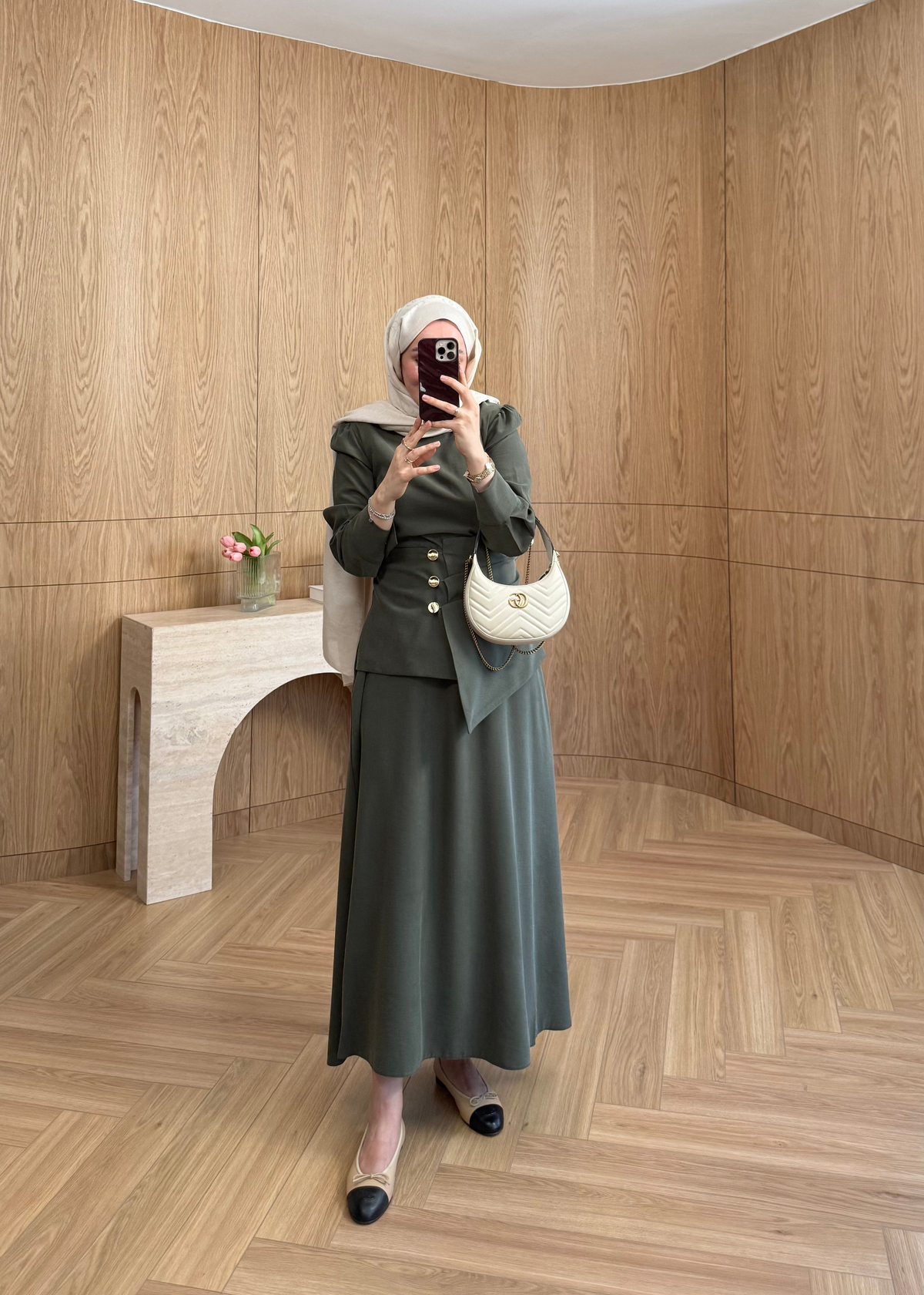  Kemerli Taşlanmış Modal Elbise Haki