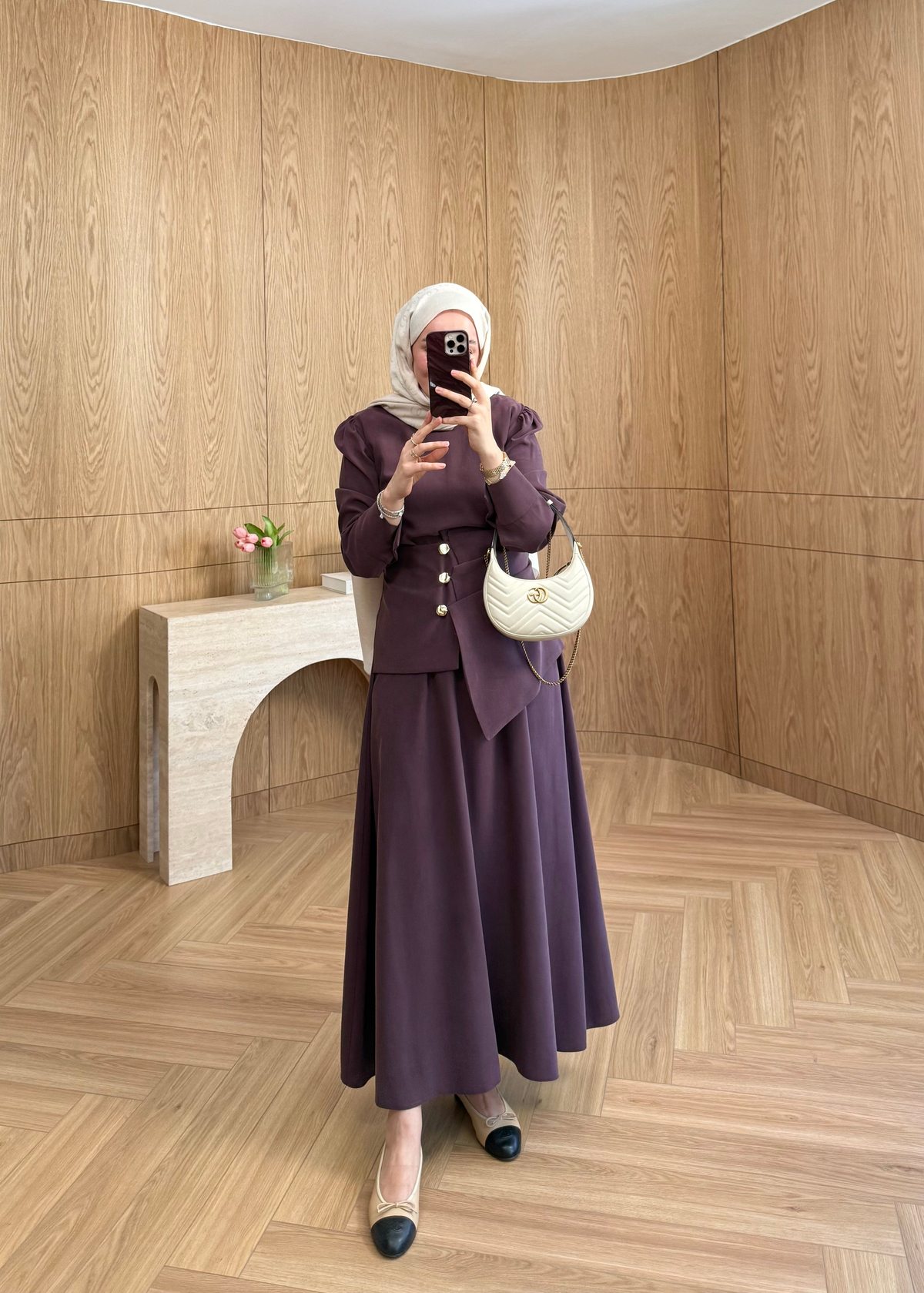  Kemerli Taşlanmış Modal Elbise Mürdüm 