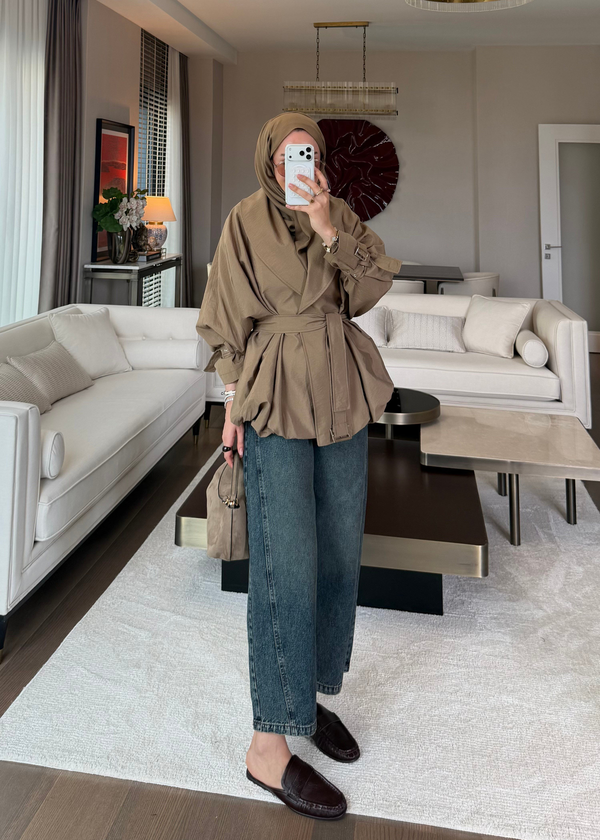 %100 Pamuk Barrel Jean Yeşil Tint
