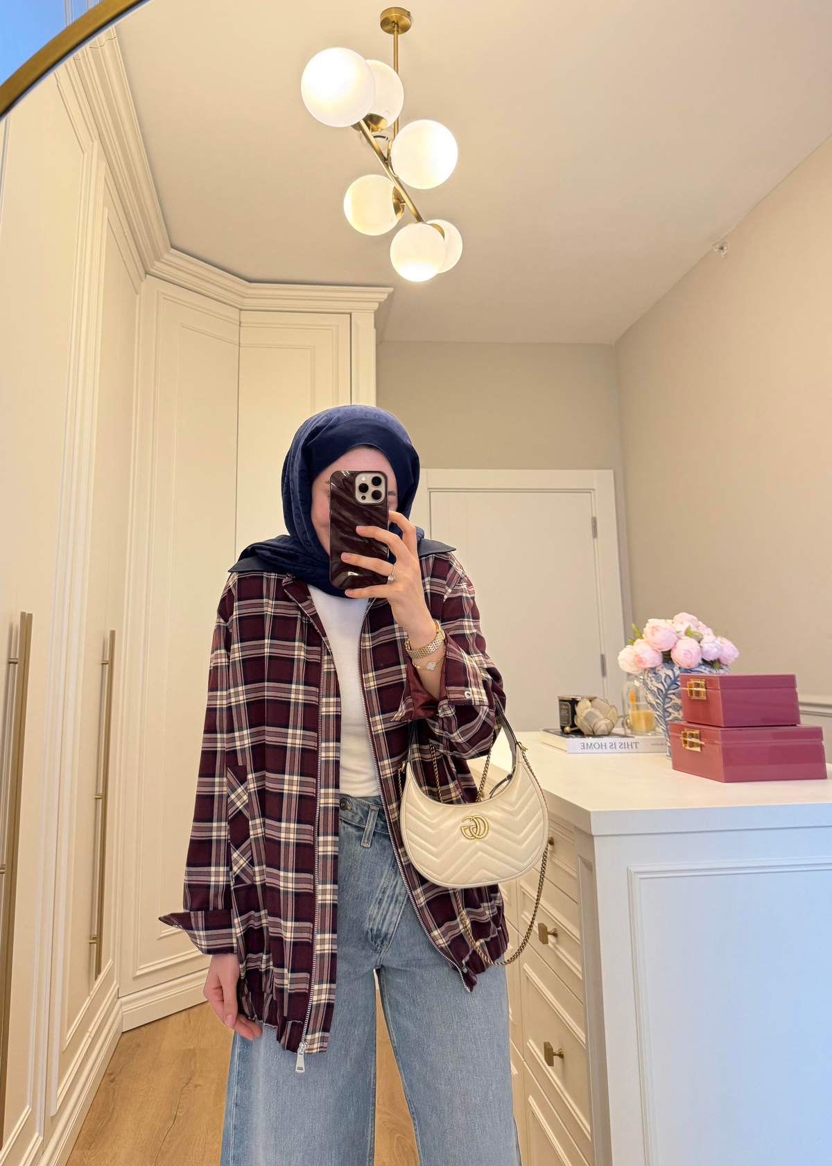 Alden Ekose Desenli Bomber Ceket Bordo