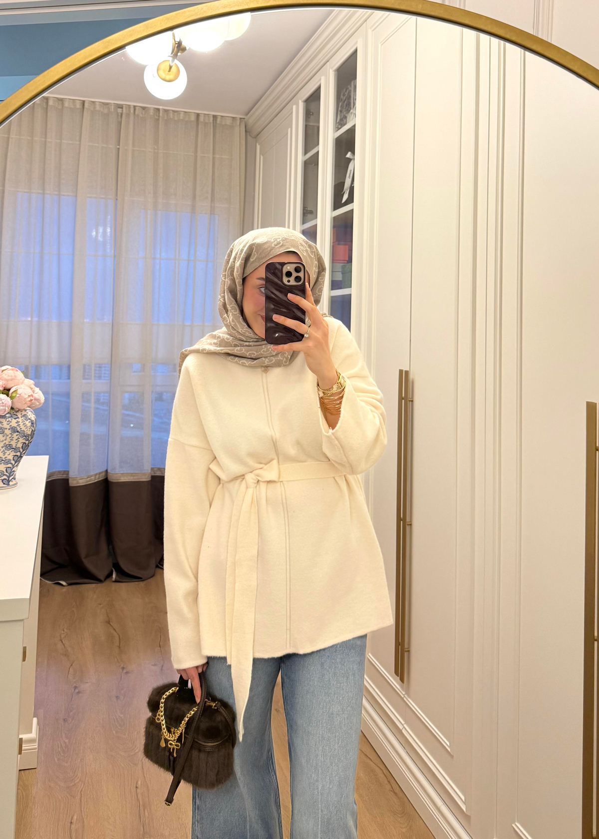 Angora Kemerli Bluz Ekru