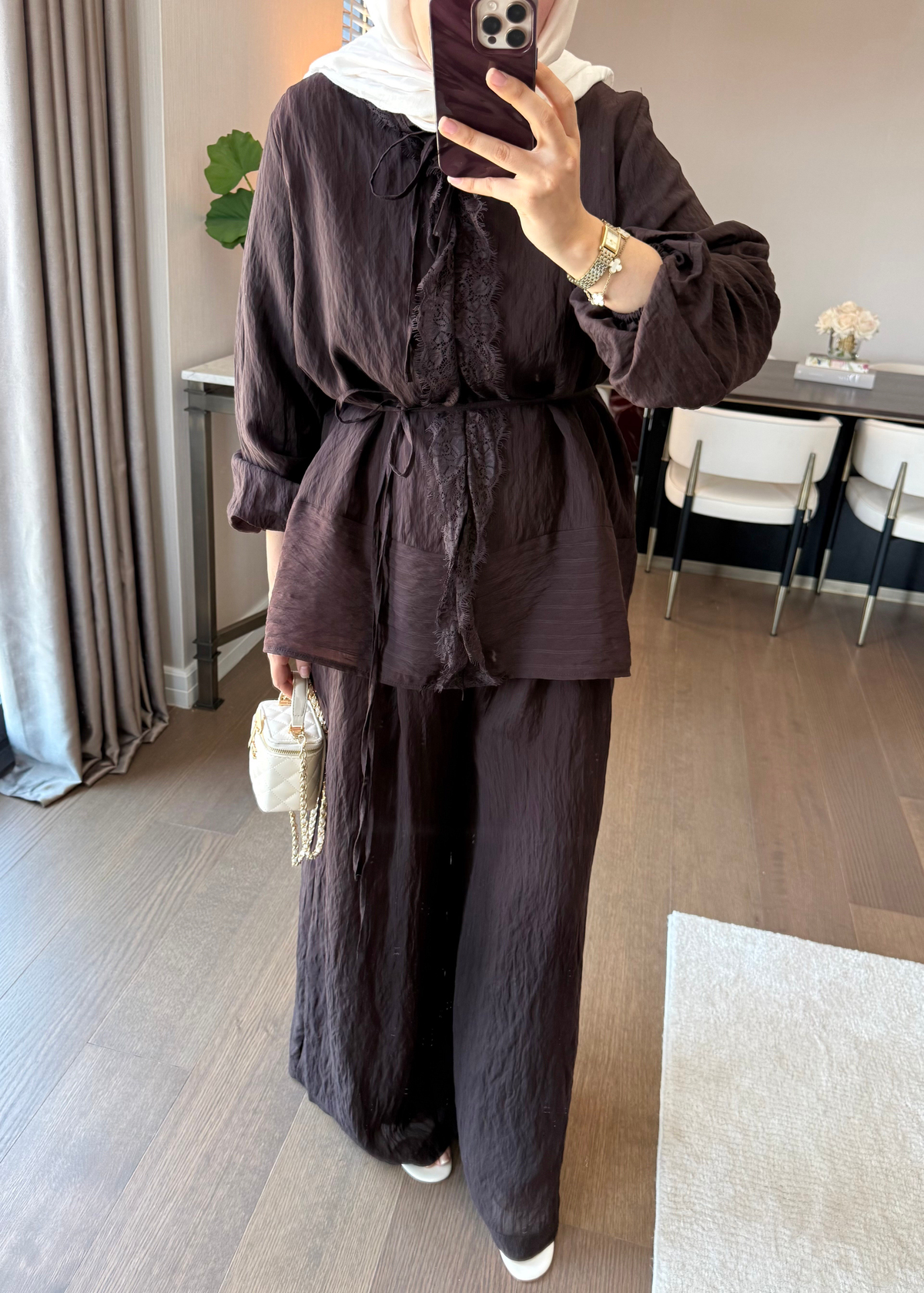 Anna Çizgili İkili Takım Kahverengi