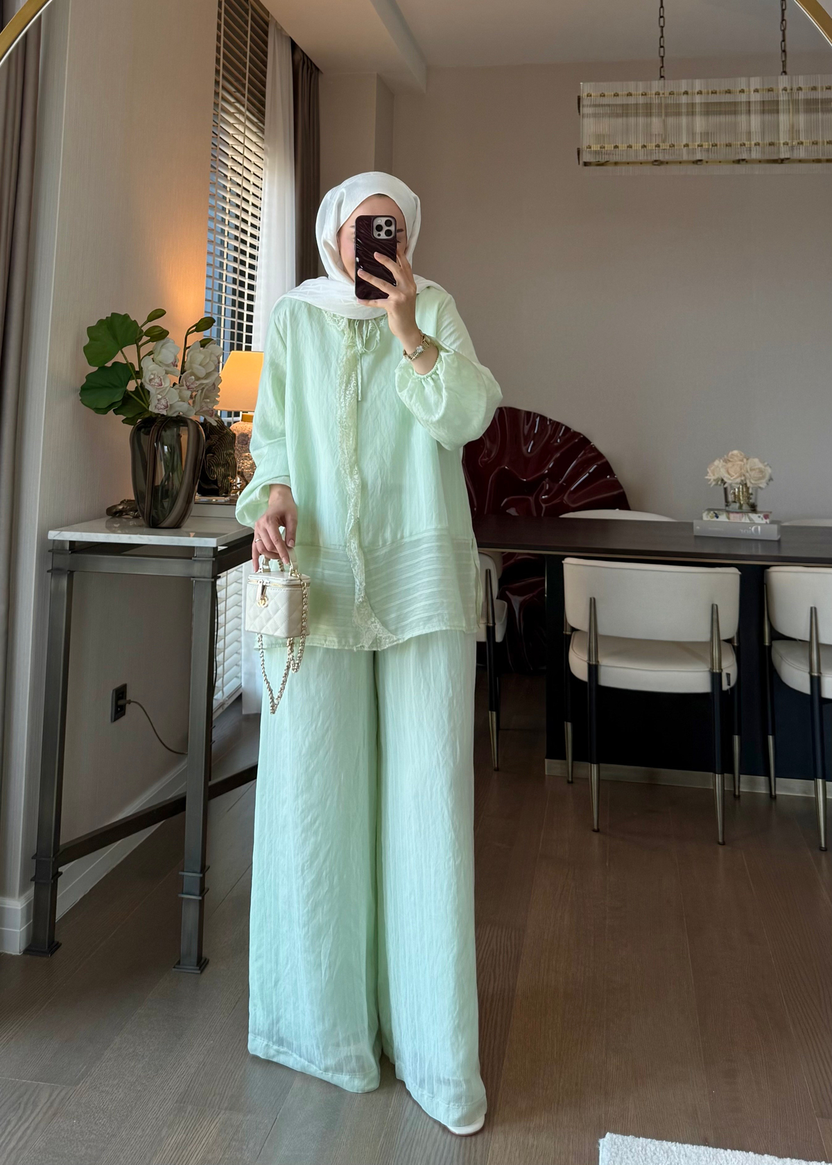 Anna Çizgili İkili Takım Mint Yeşili