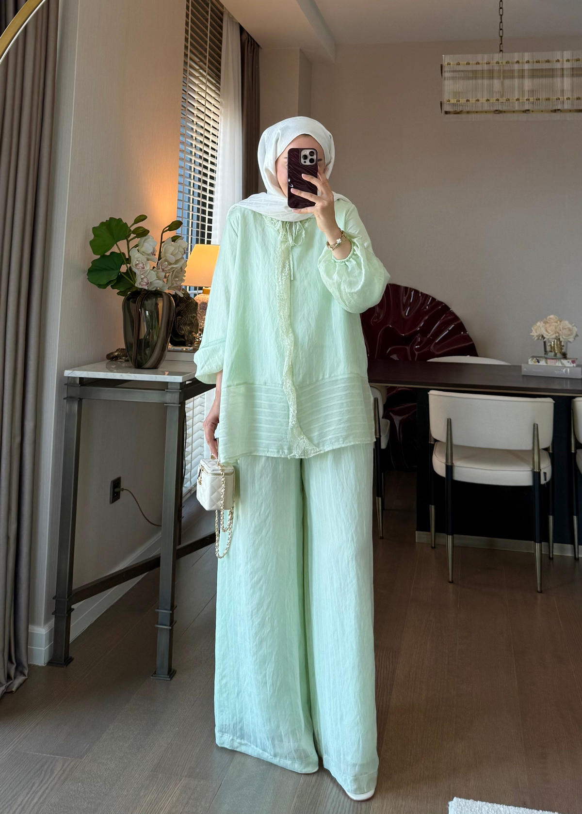 Anna Çizgili İkili Takım Mint Yeşili