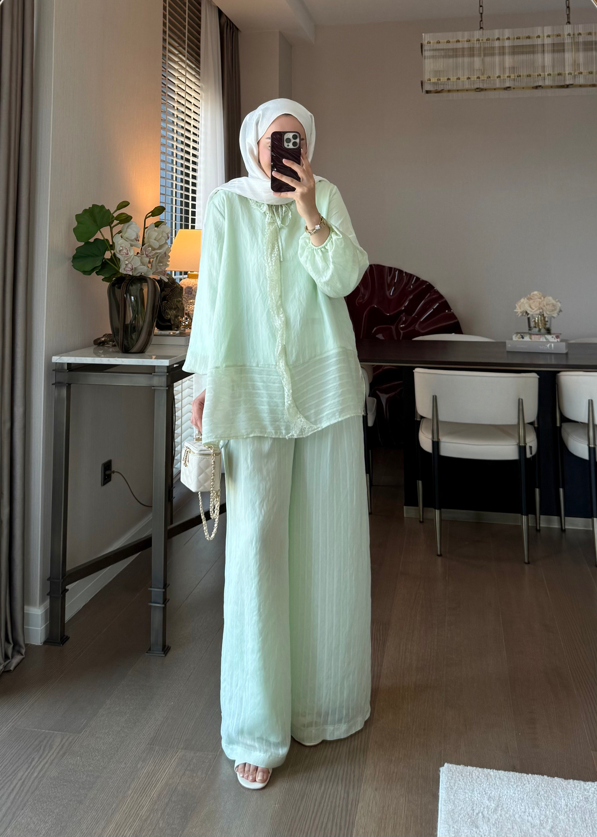 Anna Çizgili İkili Takım Mint Yeşili