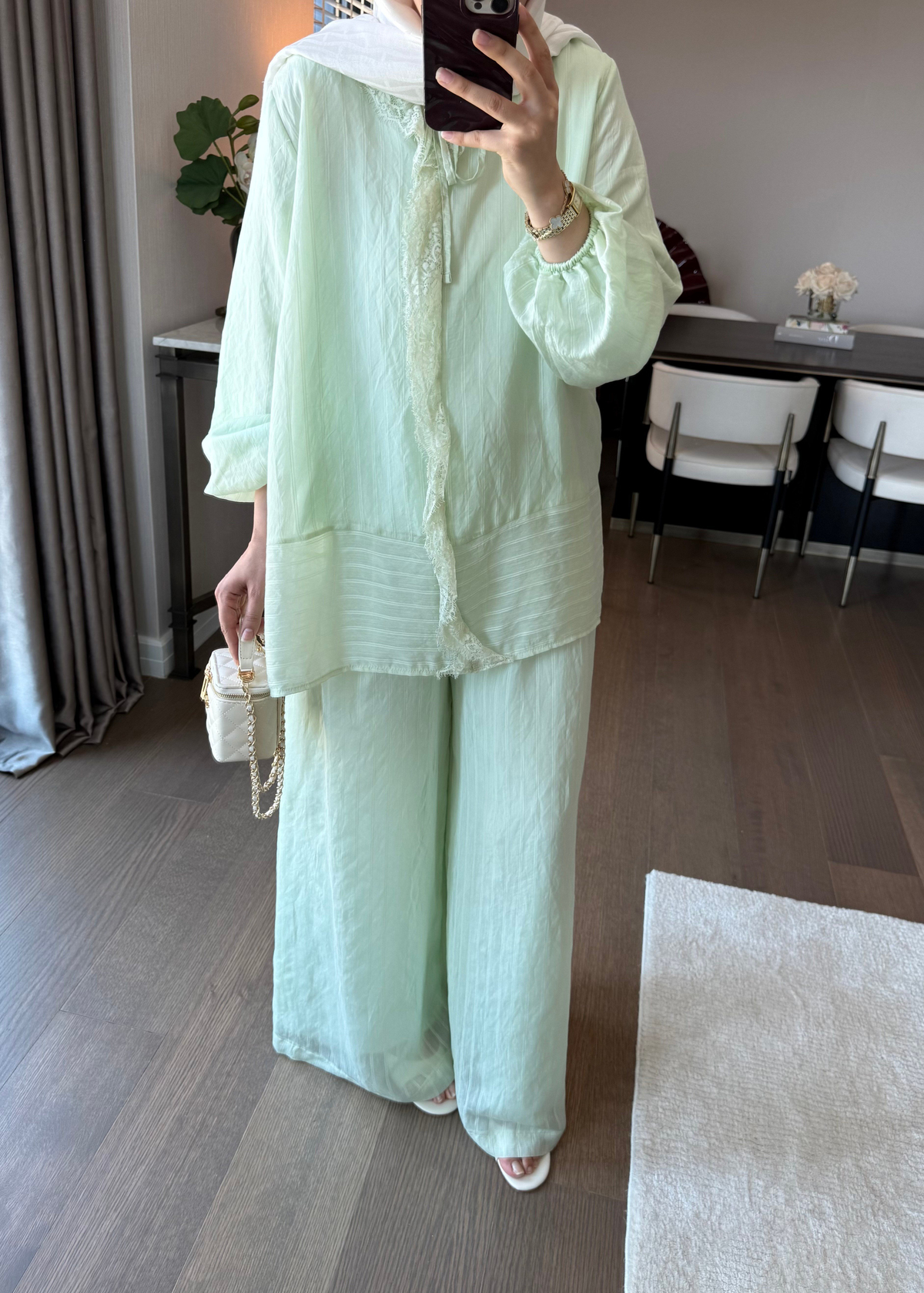 Anna Çizgili İkili Takım Mint Yeşili