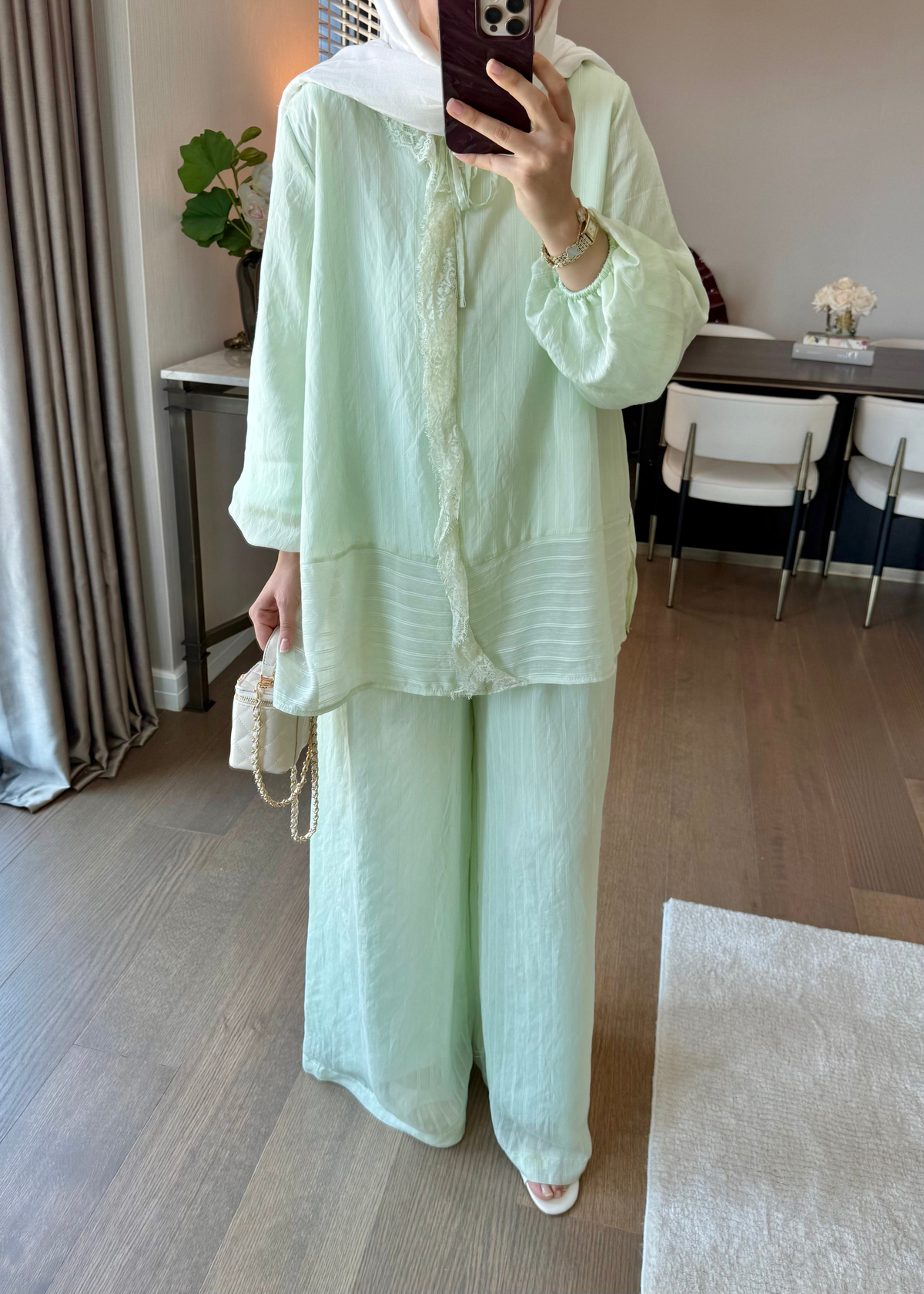 Anna Çizgili İkili Takım Mint Yeşili