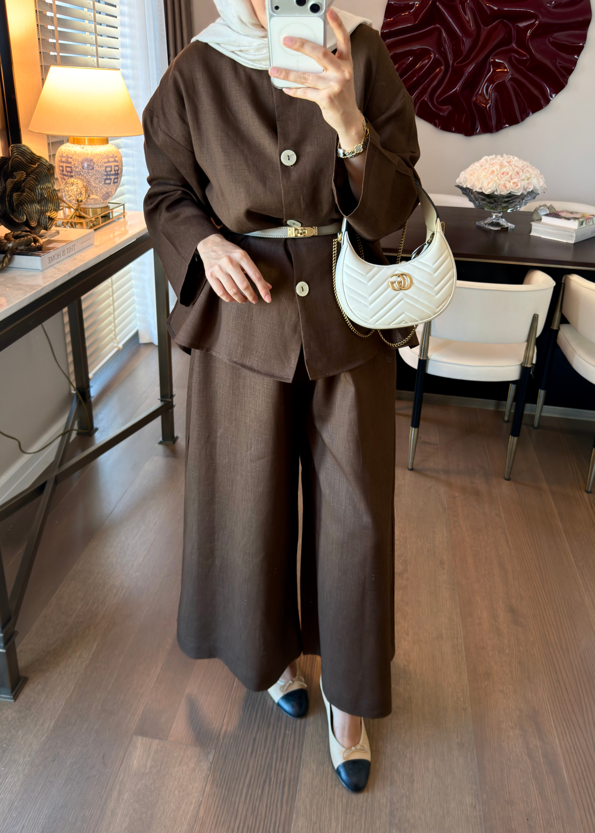Aresa Keten Takım Kahverengi