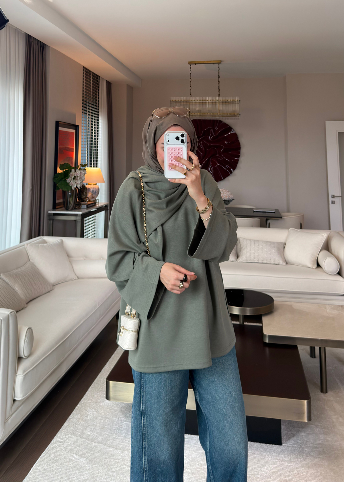 Atkı Detaylı Bağlamalı Sweat Haki
