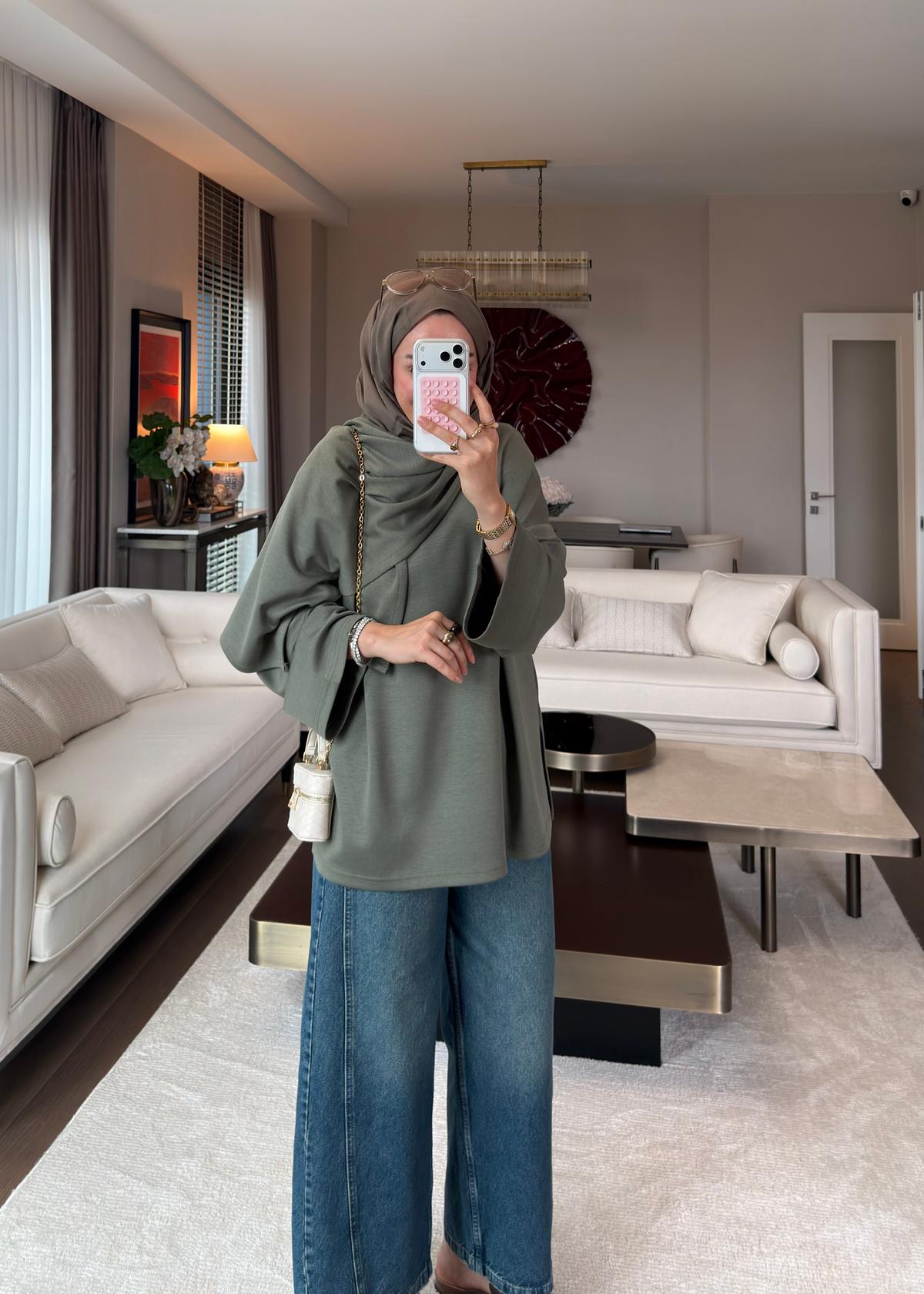 Atkı Detaylı Bağlamalı Sweat Haki