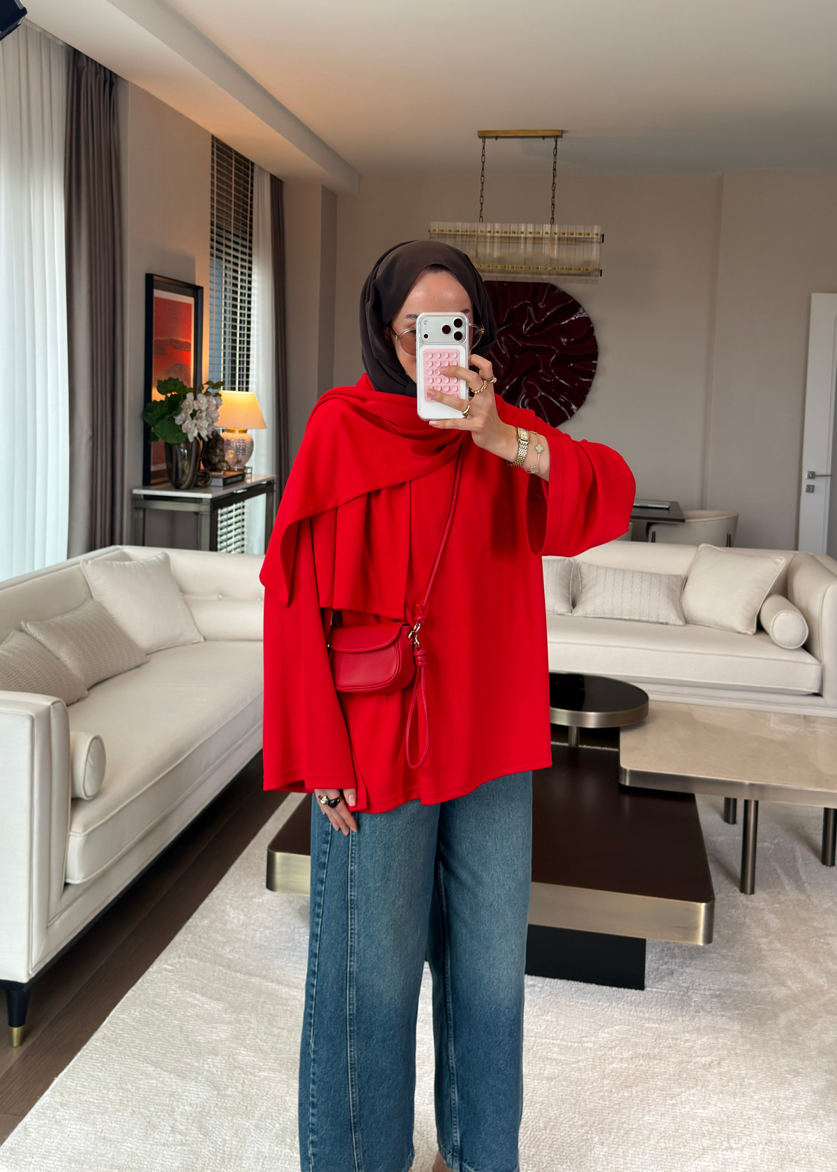 Atkı Detaylı Bağlamalı Sweat Kırmızı
