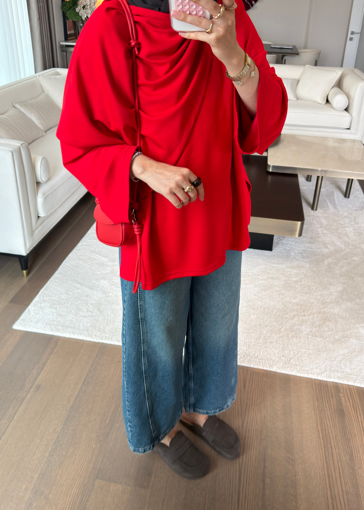 Atkı Detaylı Bağlamalı Sweat Kırmızı