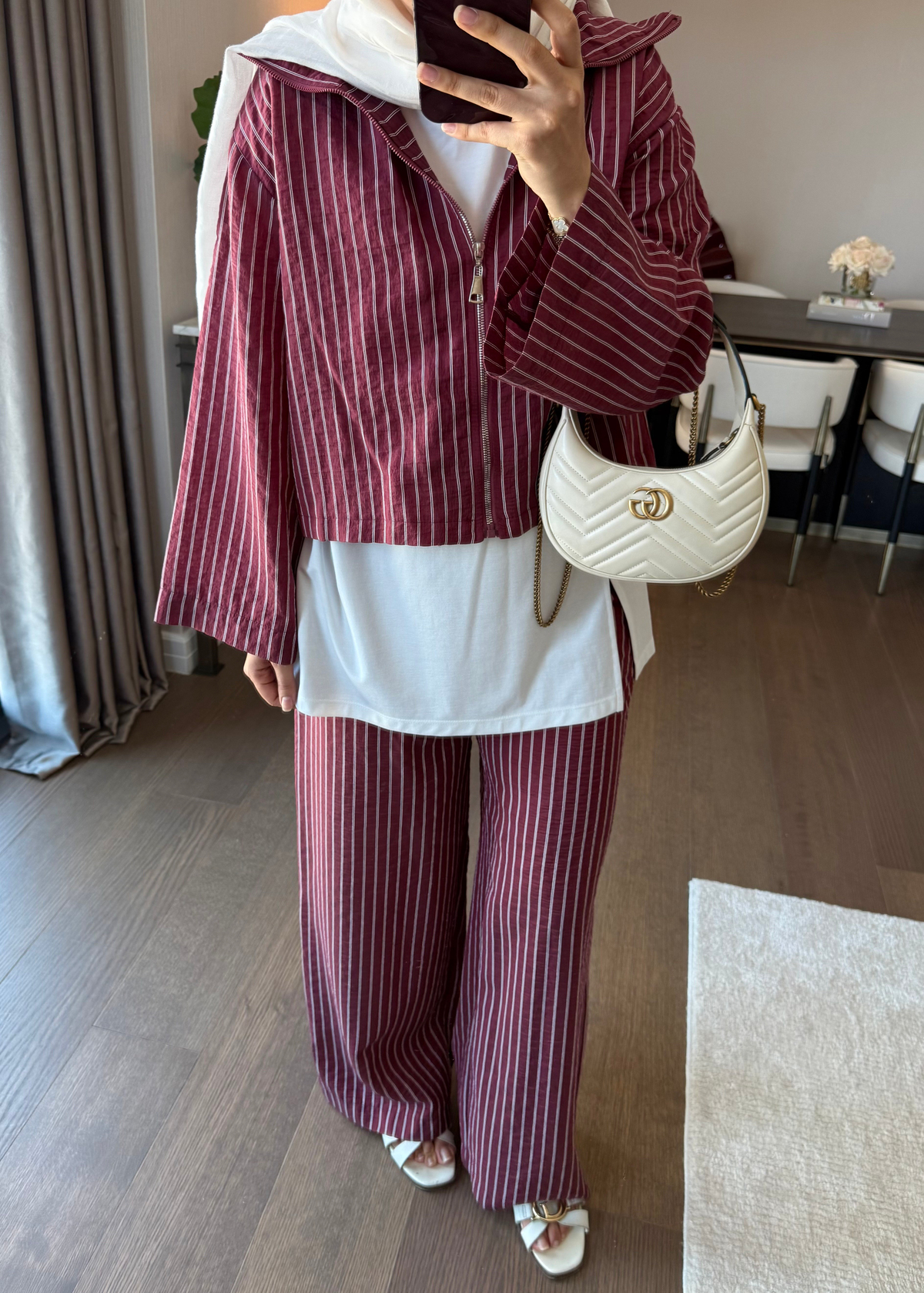 Çizgili İkili Takım Bordo