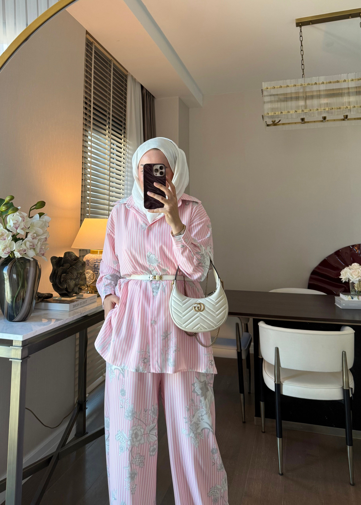 Çizgili Marbel Takım Pembe