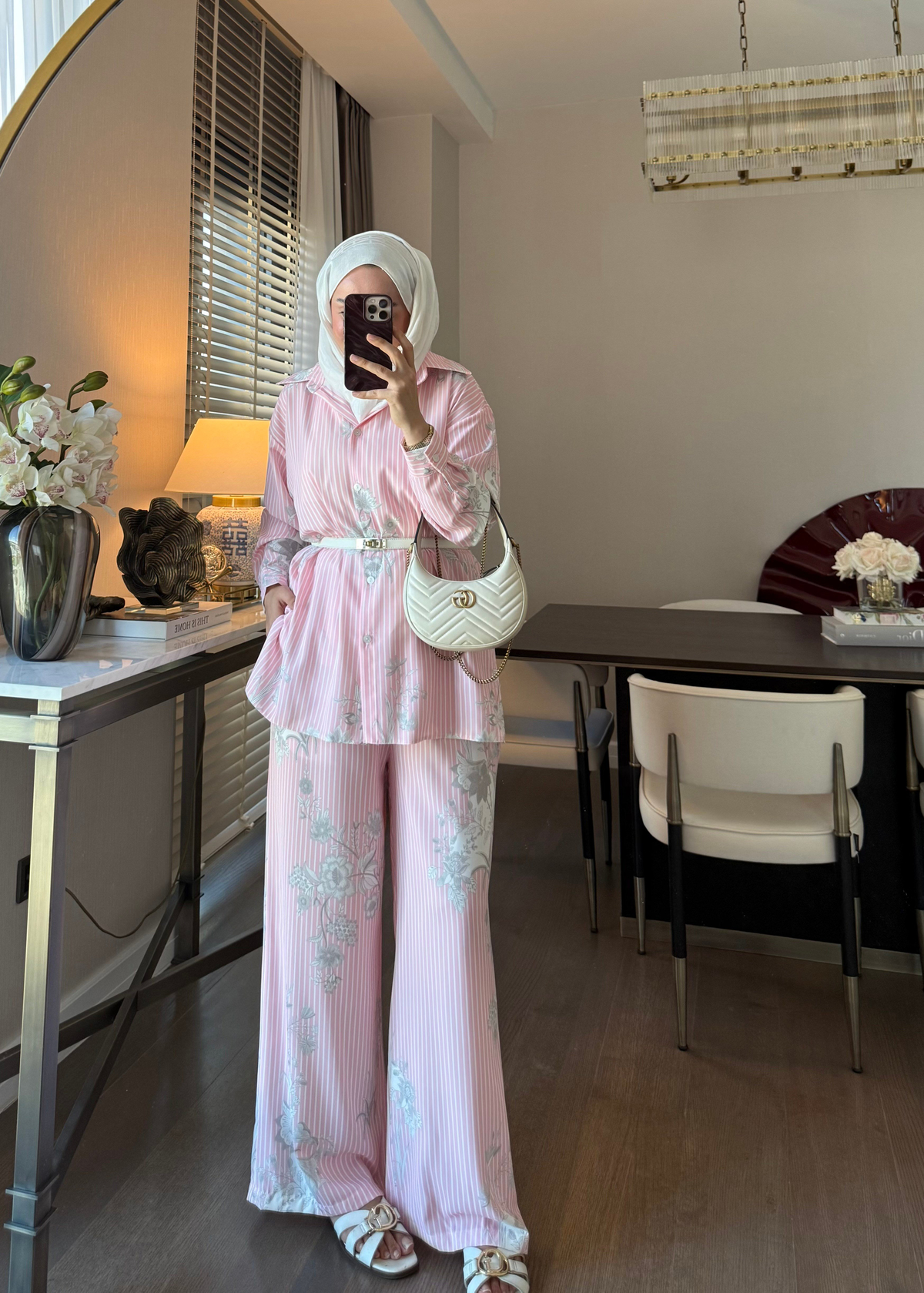 Çizgili Marbel Takım Pembe