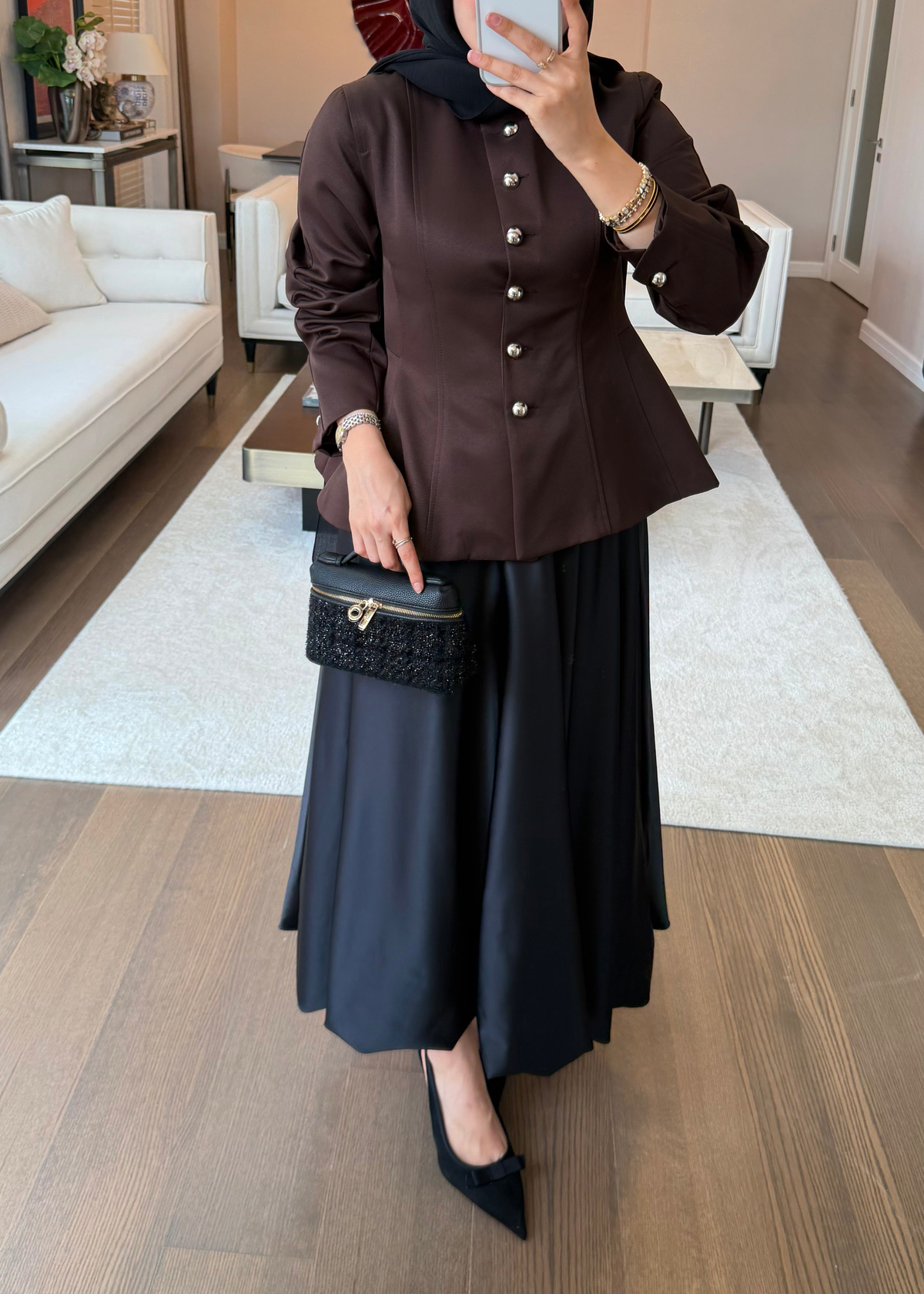 Düğmeli Peplum Form Ceket Kahverengi