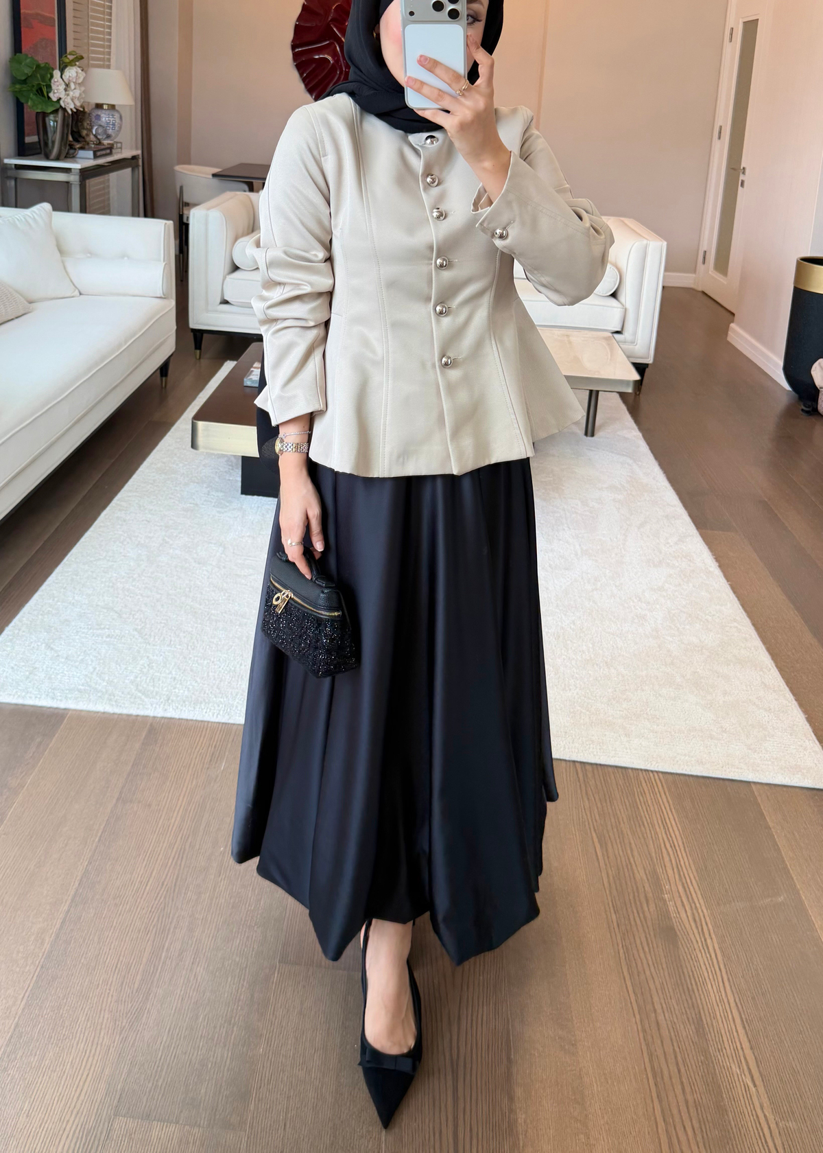 Düğmeli Peplum Form Ceket Taş