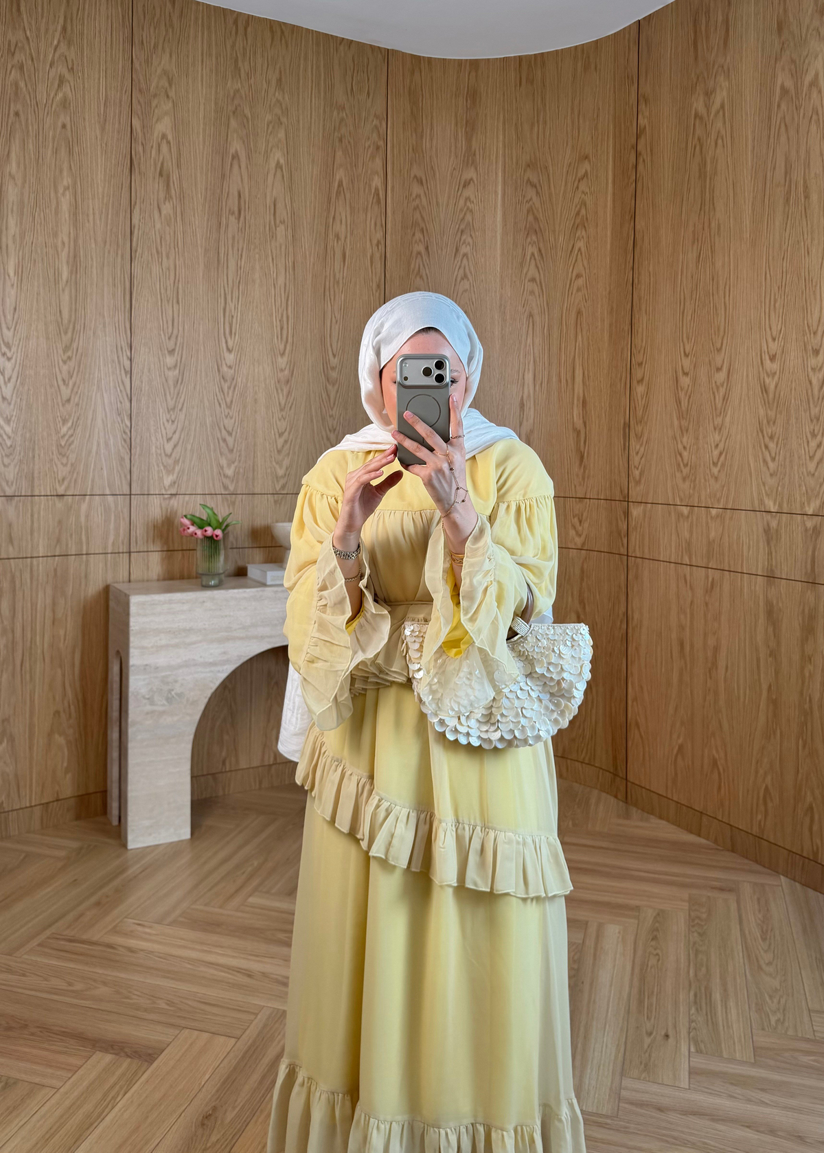 Efsun Fırfırlı Şifon Elbise Sarı