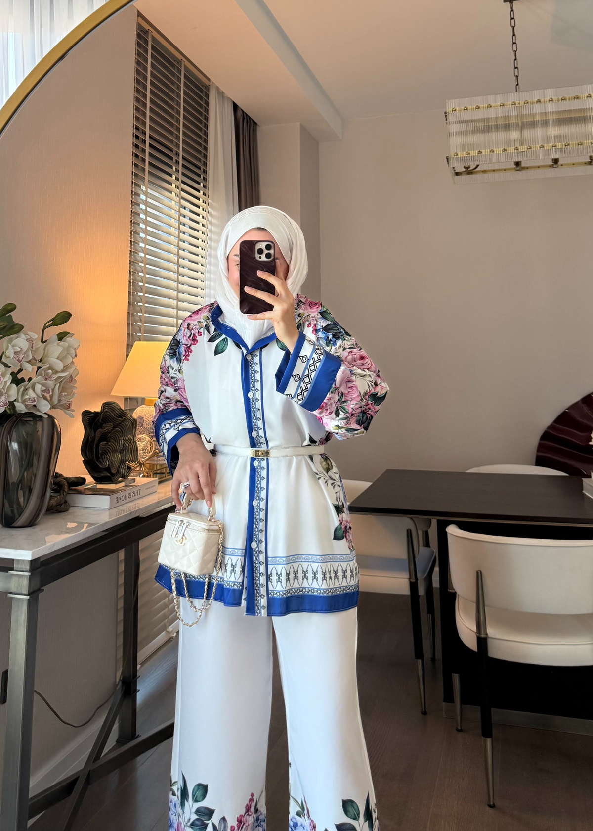 Ella Desenli Takım Saks Mavisi