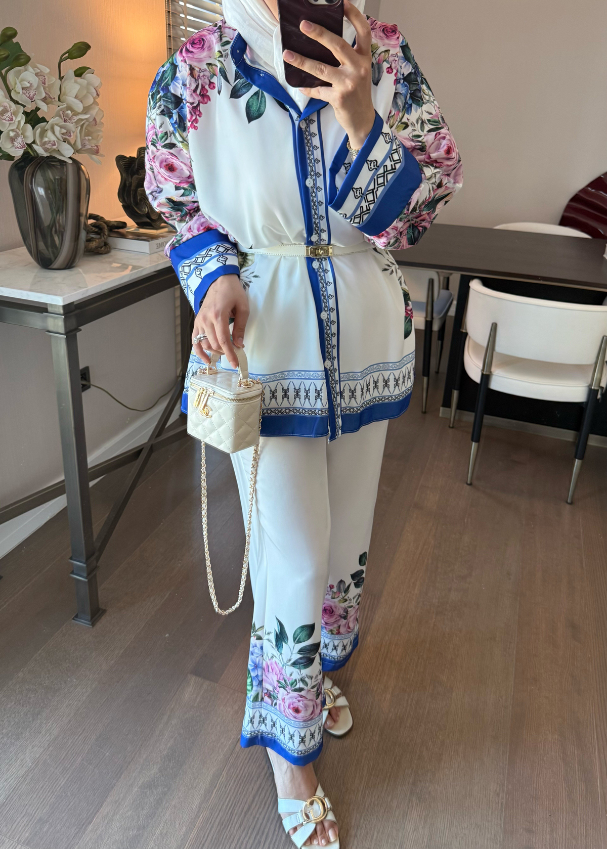 Ella Desenli Takım Saks Mavisi