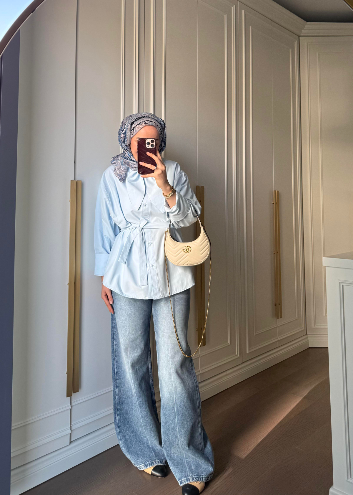Fular Yakalı Bebe Mavi Poplin Gömlek