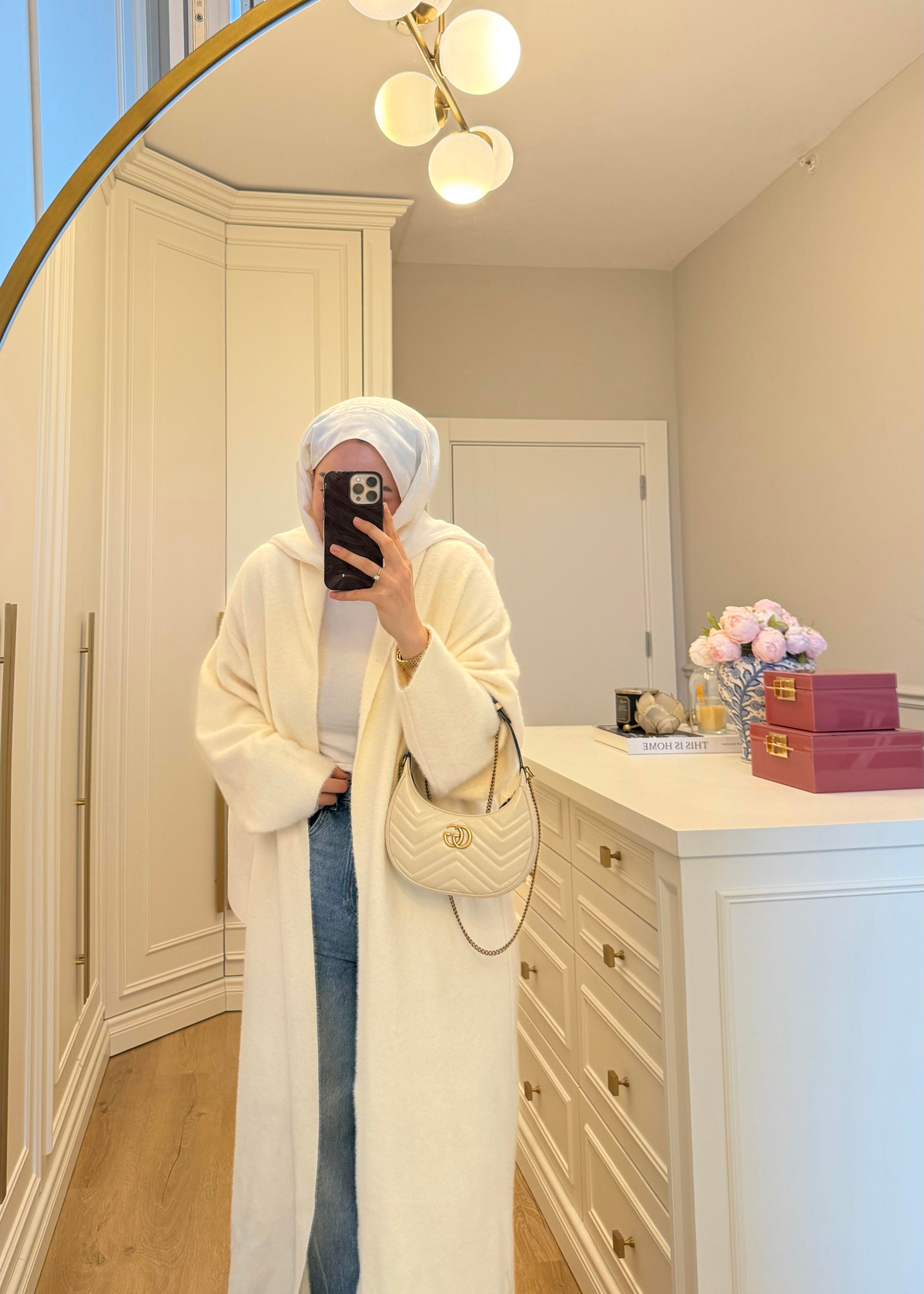 Kemerli Uzun Angora Hırka Ekru