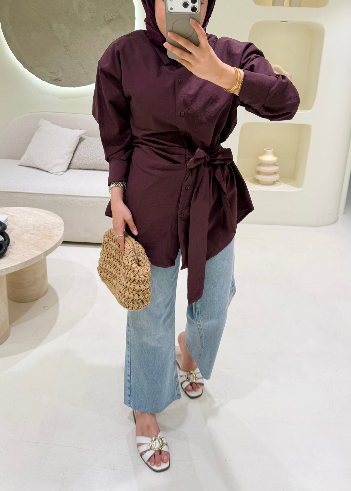 Kırışık Poplin Gömlek Burgundy