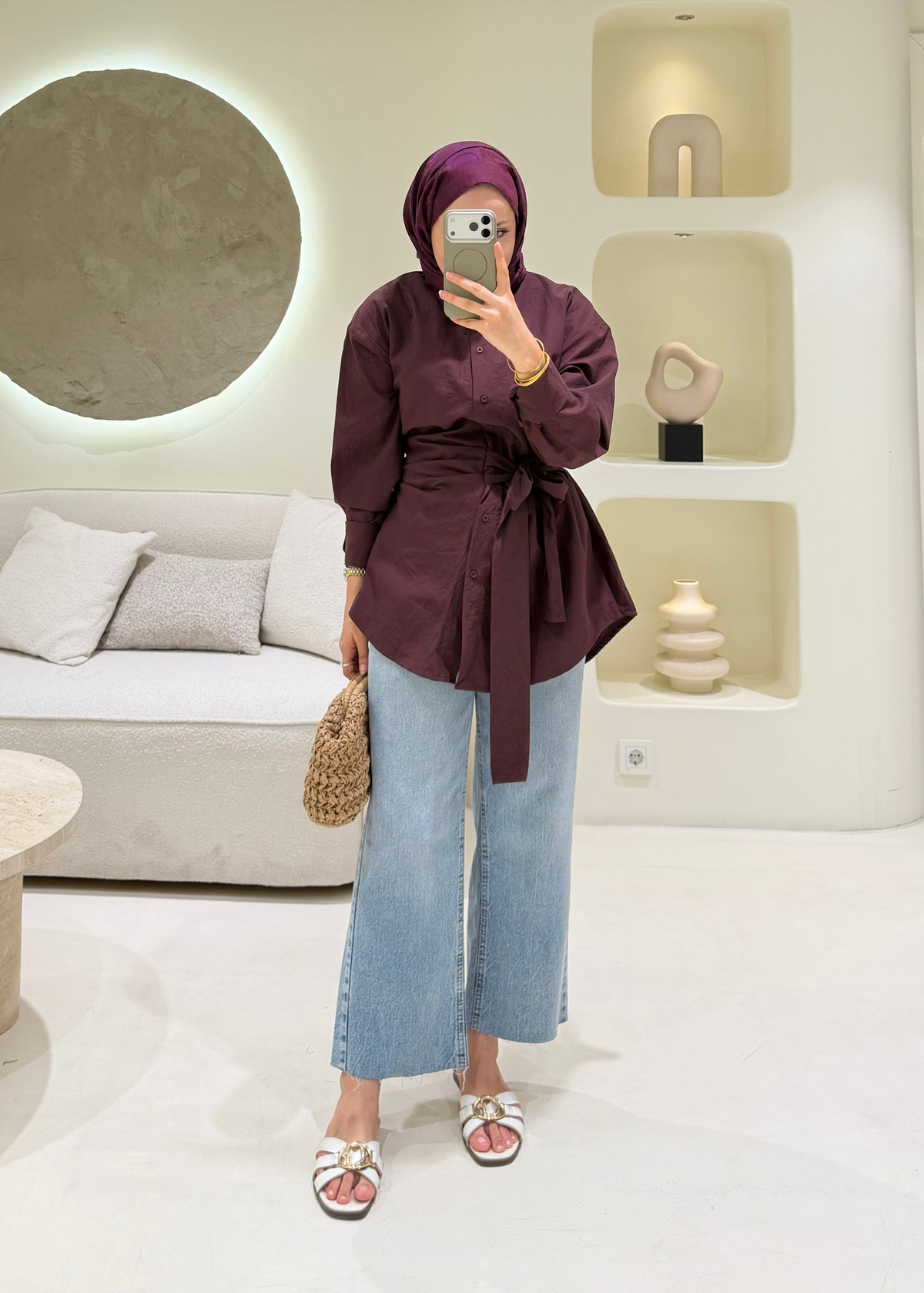 Kırışık Poplin Gömlek Burgundy
