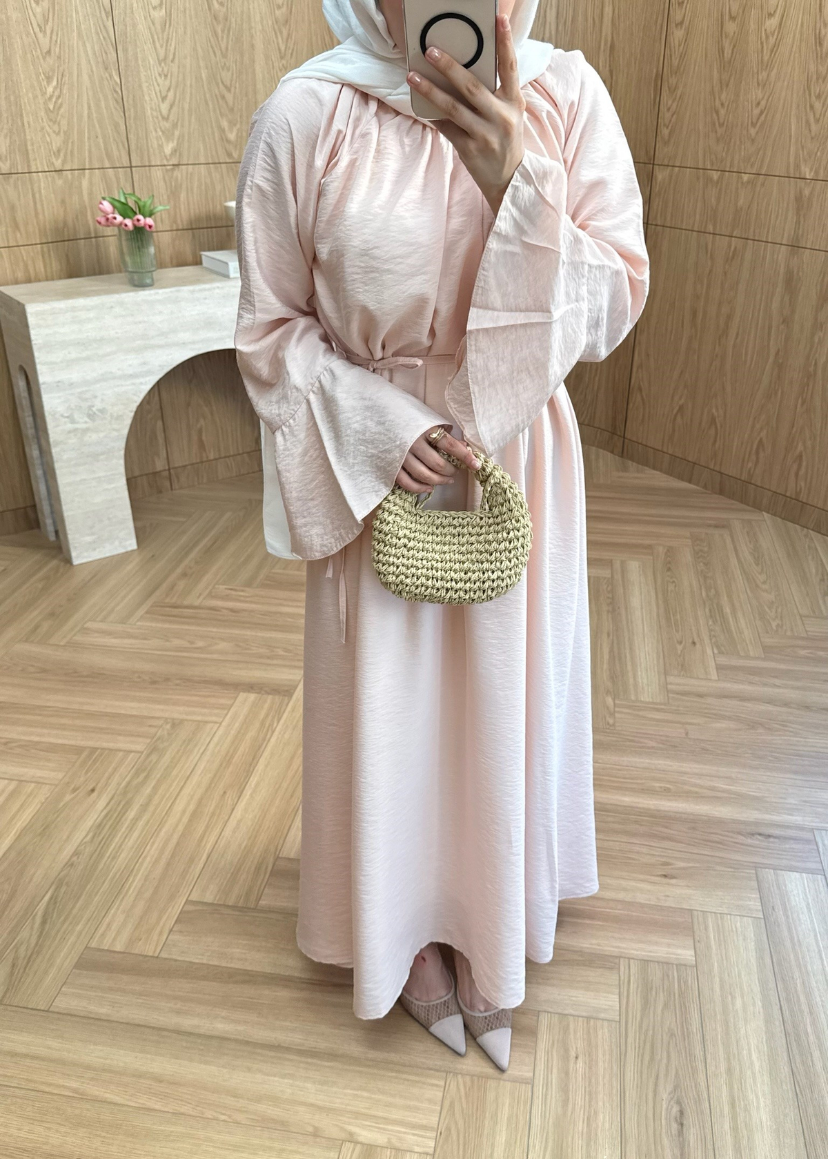 Kol Detaylı  Elbise Pembe