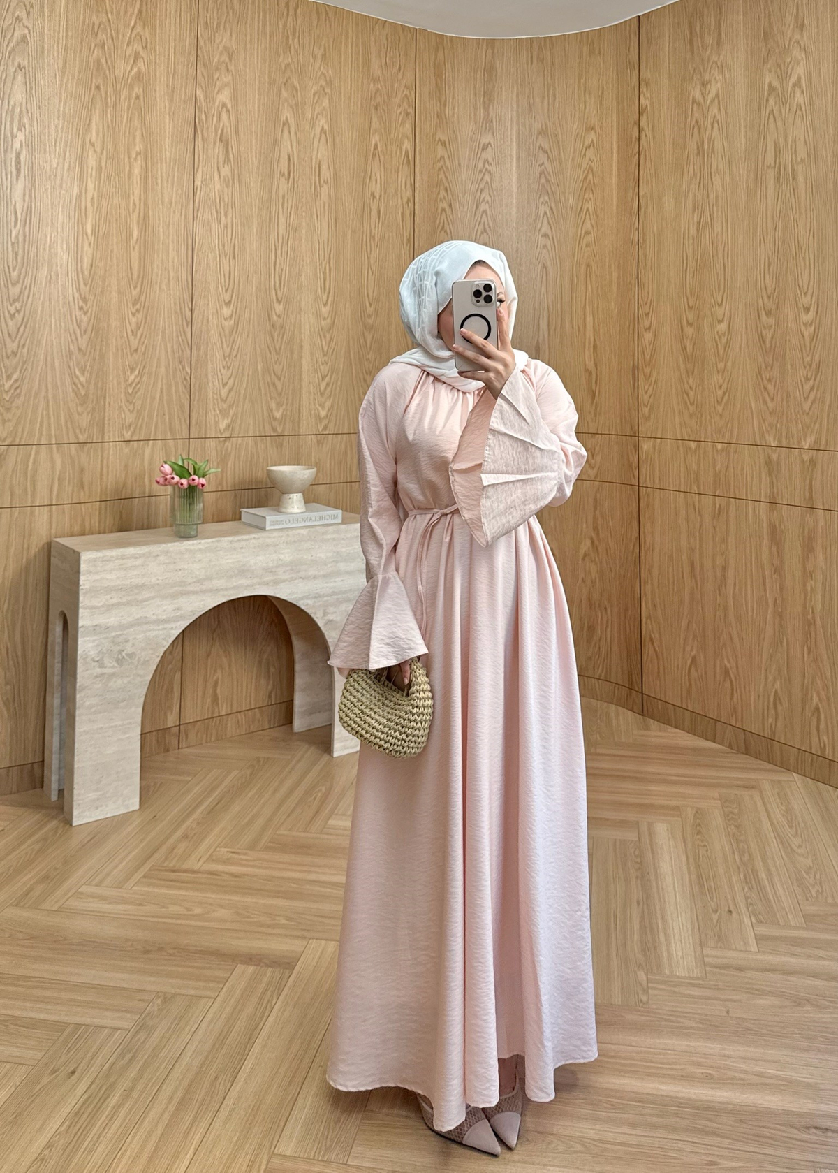 Kol Detaylı  Elbise Pembe