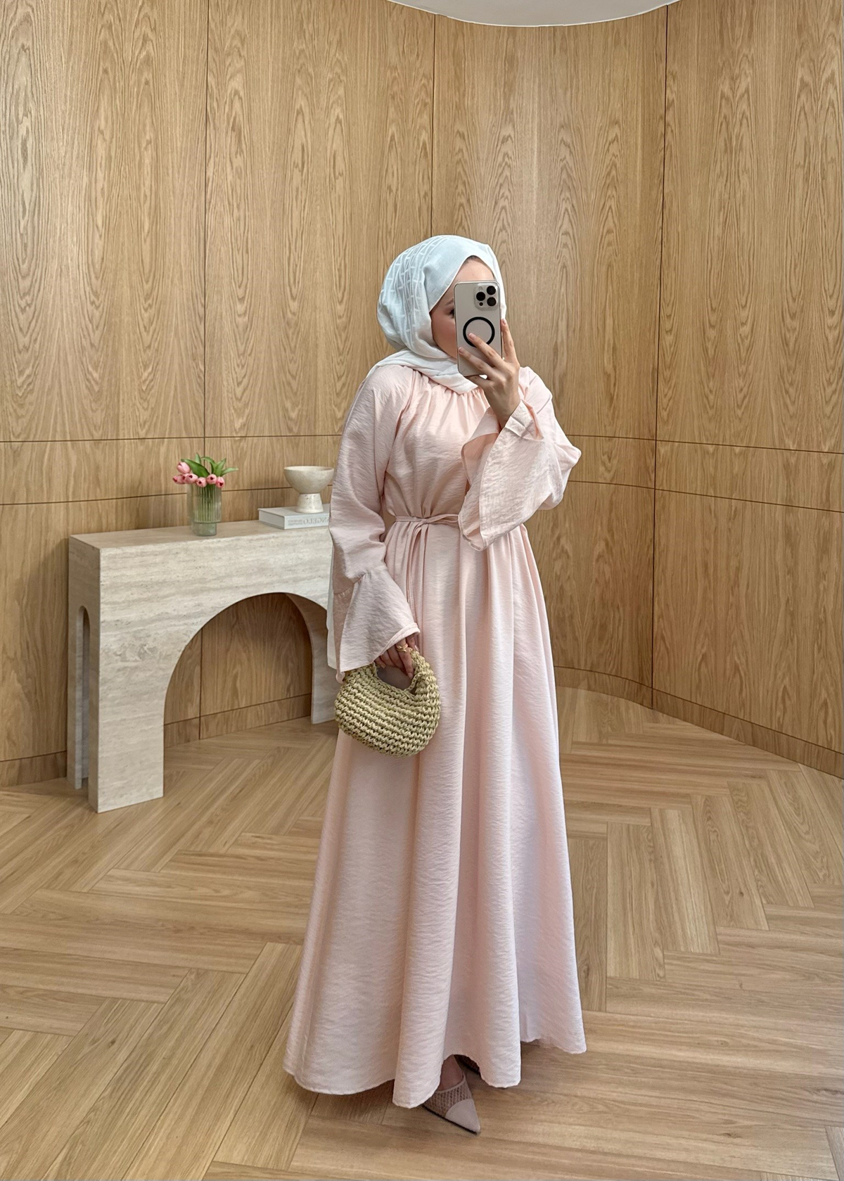 Kol Detaylı  Elbise Pembe