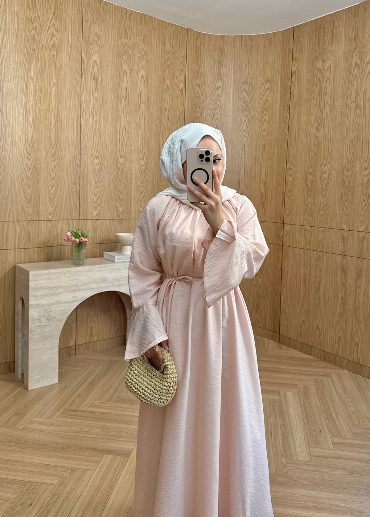 Kol Detaylı  Elbise Pembe