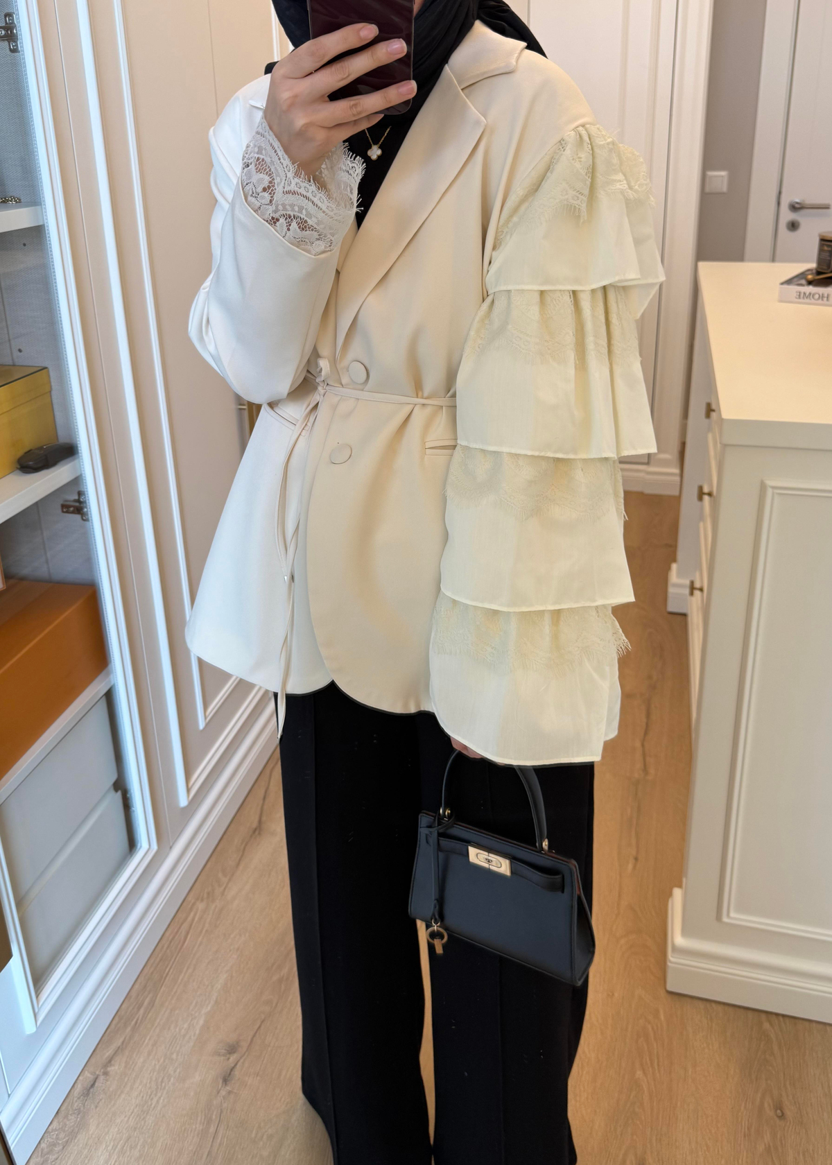 Kolu Dantelli Blazer Ceket Bej