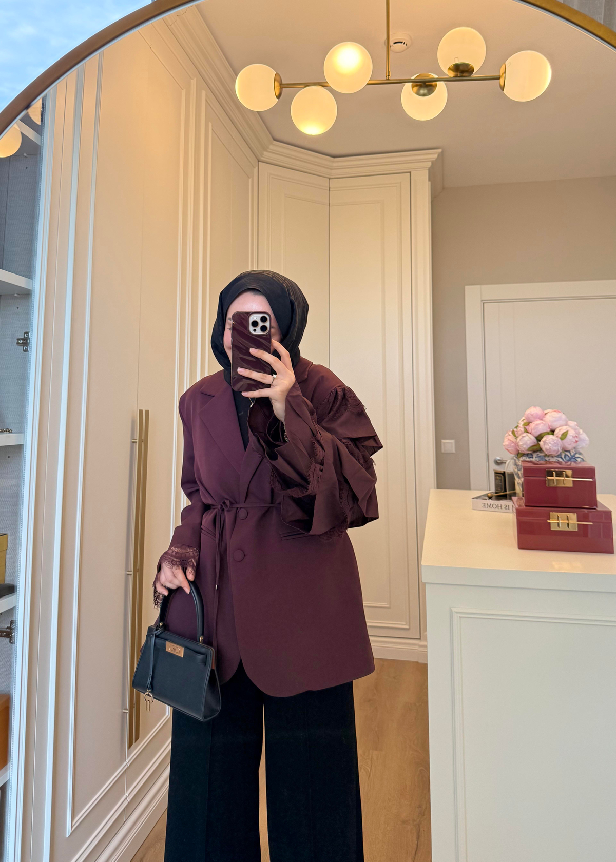Kolu Dantelli Blazer Ceket Bordo