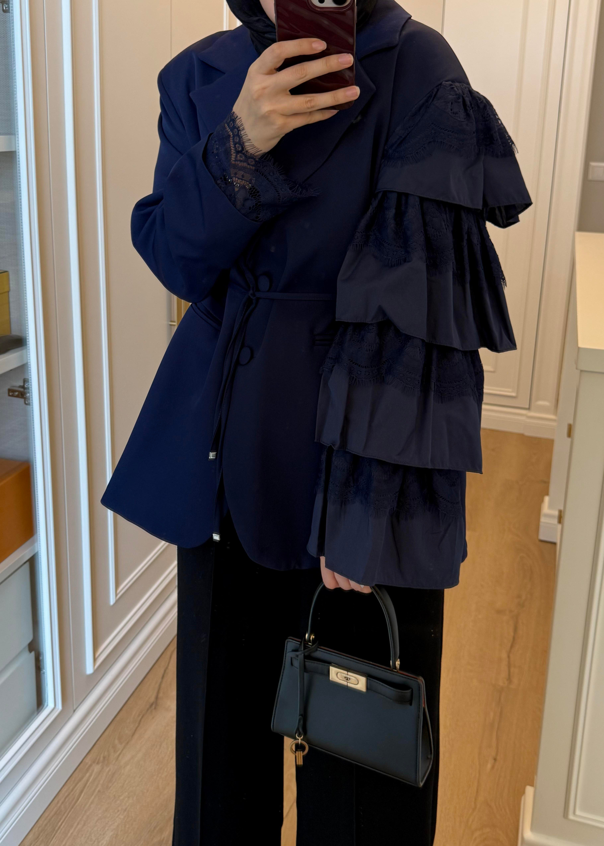 Kolu Dantelli Blazer Ceket Lacivert