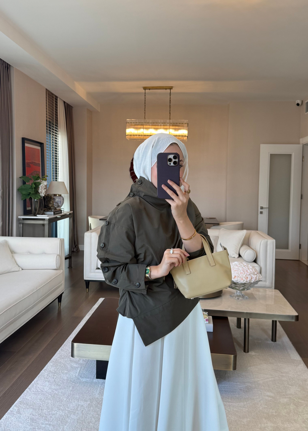 Kolu Düğme Detaylı Asimetrik Bluz Haki
