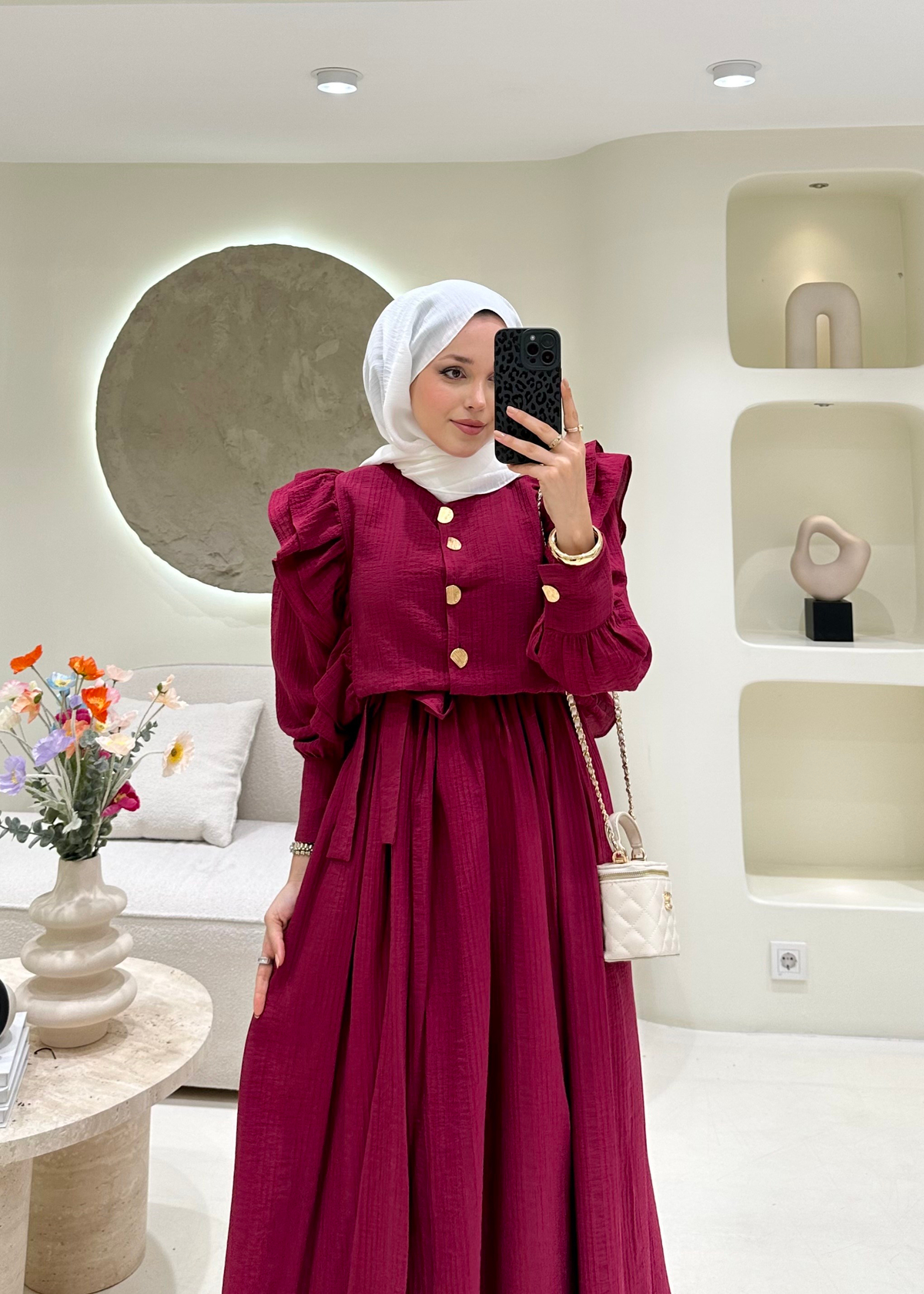 Lena Düğme Detaylı Elbise Mürdüm