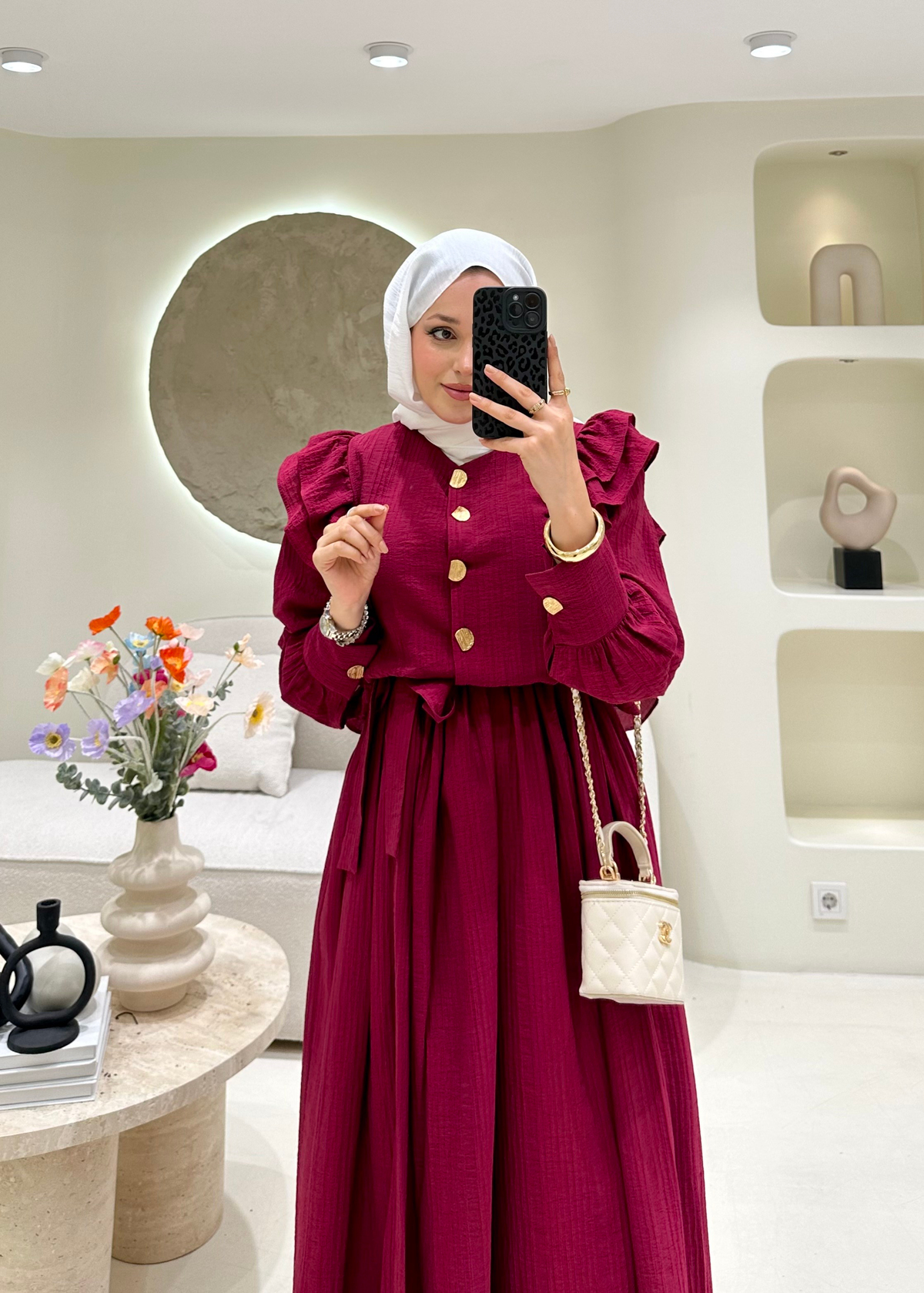Lena Düğme Detaylı Elbise Mürdüm