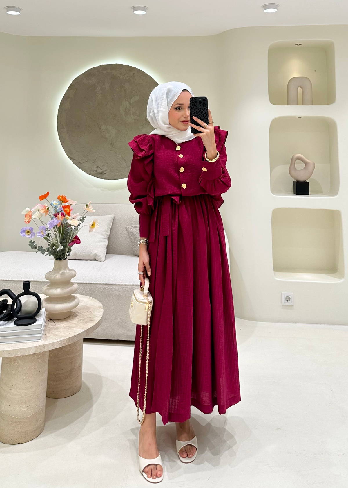 Lena Düğme Detaylı Elbise Mürdüm
