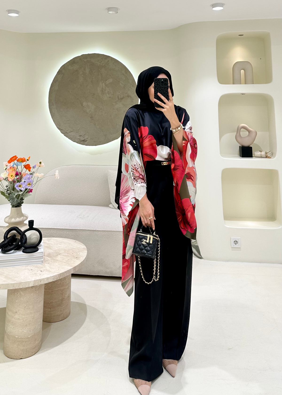 Lumira Floral Desen Bluz&Panço Siyah-Kırmızı